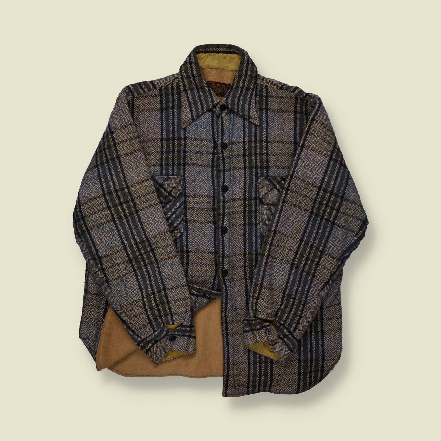 1970s Lined CPO Button Thick Wool Shirt - M