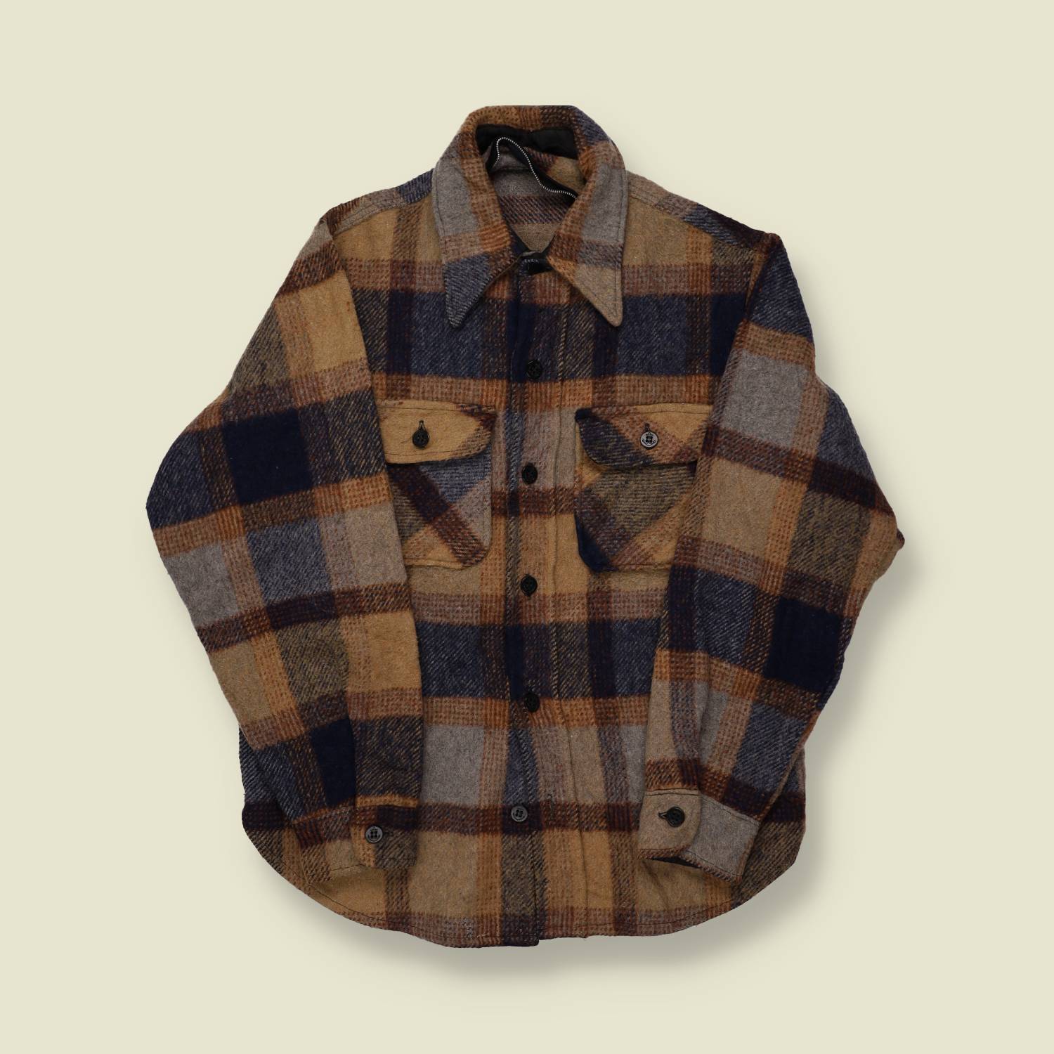 1970s CPO Button Thick Wool Shirt - XS
