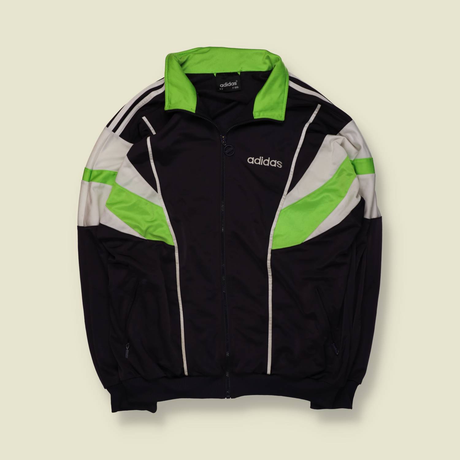 1990s | Adidas | Track Top | Black / Green – XL