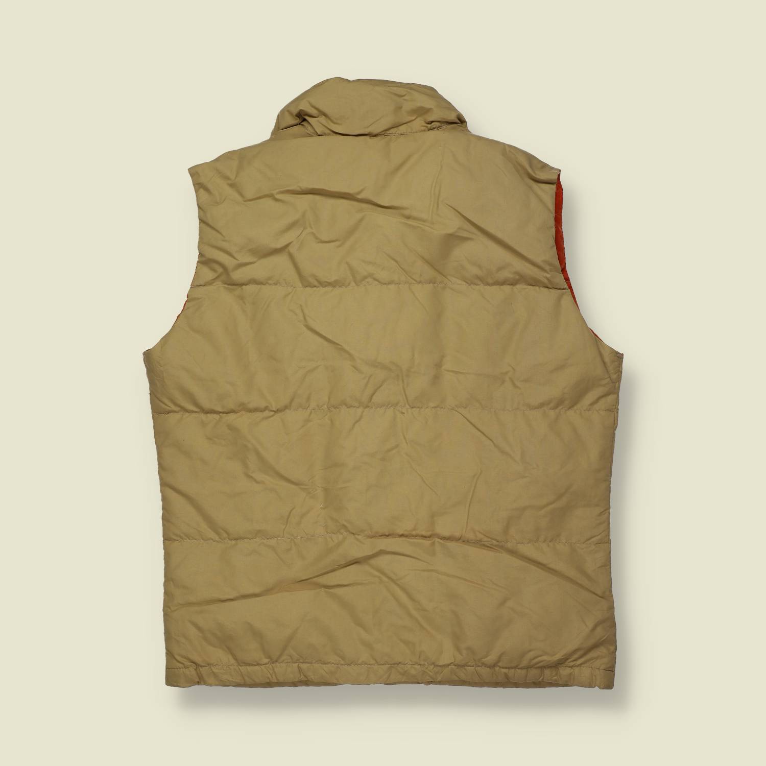 1970s | High Adventure | Snap-Front Insulated Gilet | Tan With Orange Lining - L