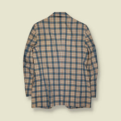 1970s | Made In USA | Plaid Tailored Blazer | Blue & Tan Check - XS