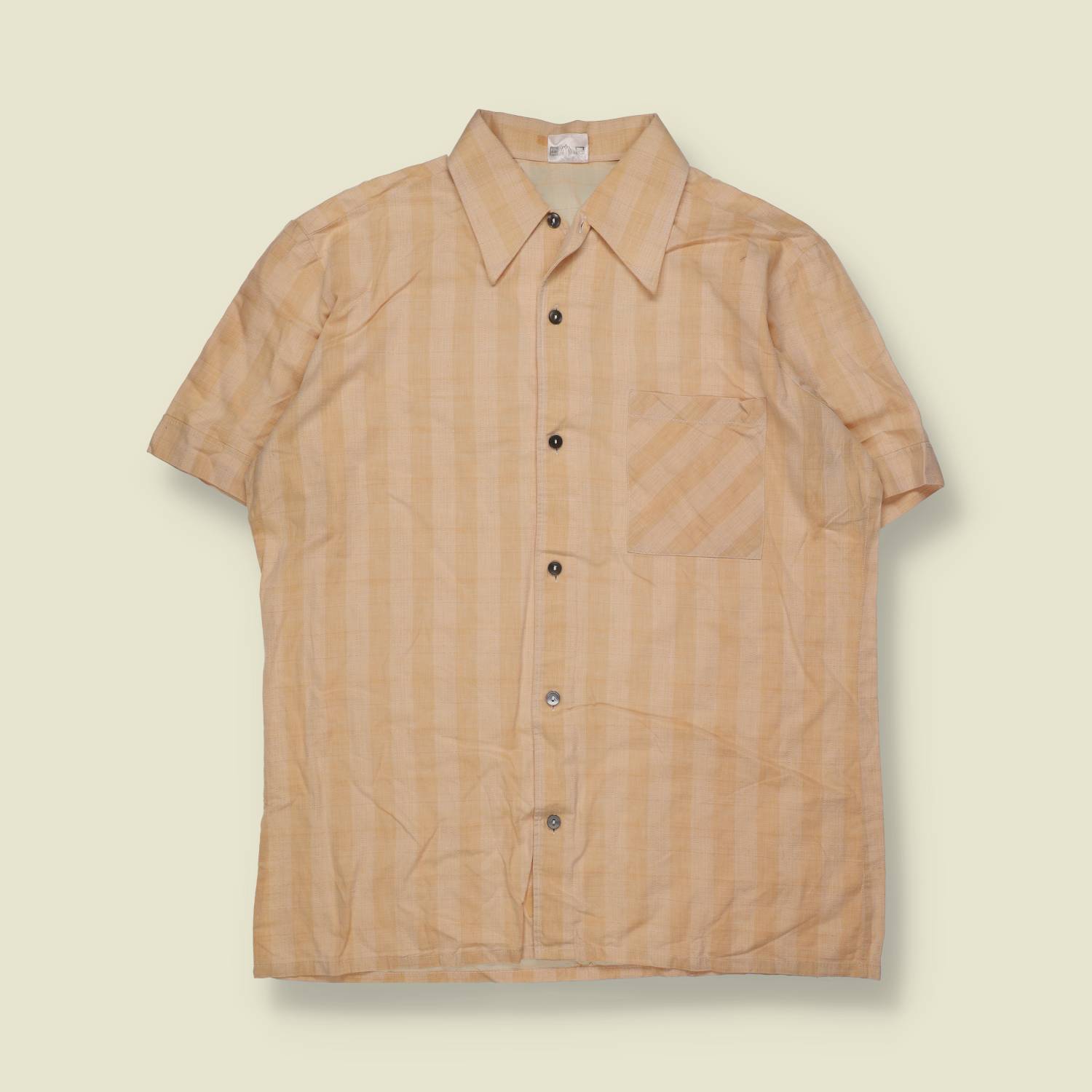 1970s | Short Sleeve Shirt | Peach Subtle Stripe - S