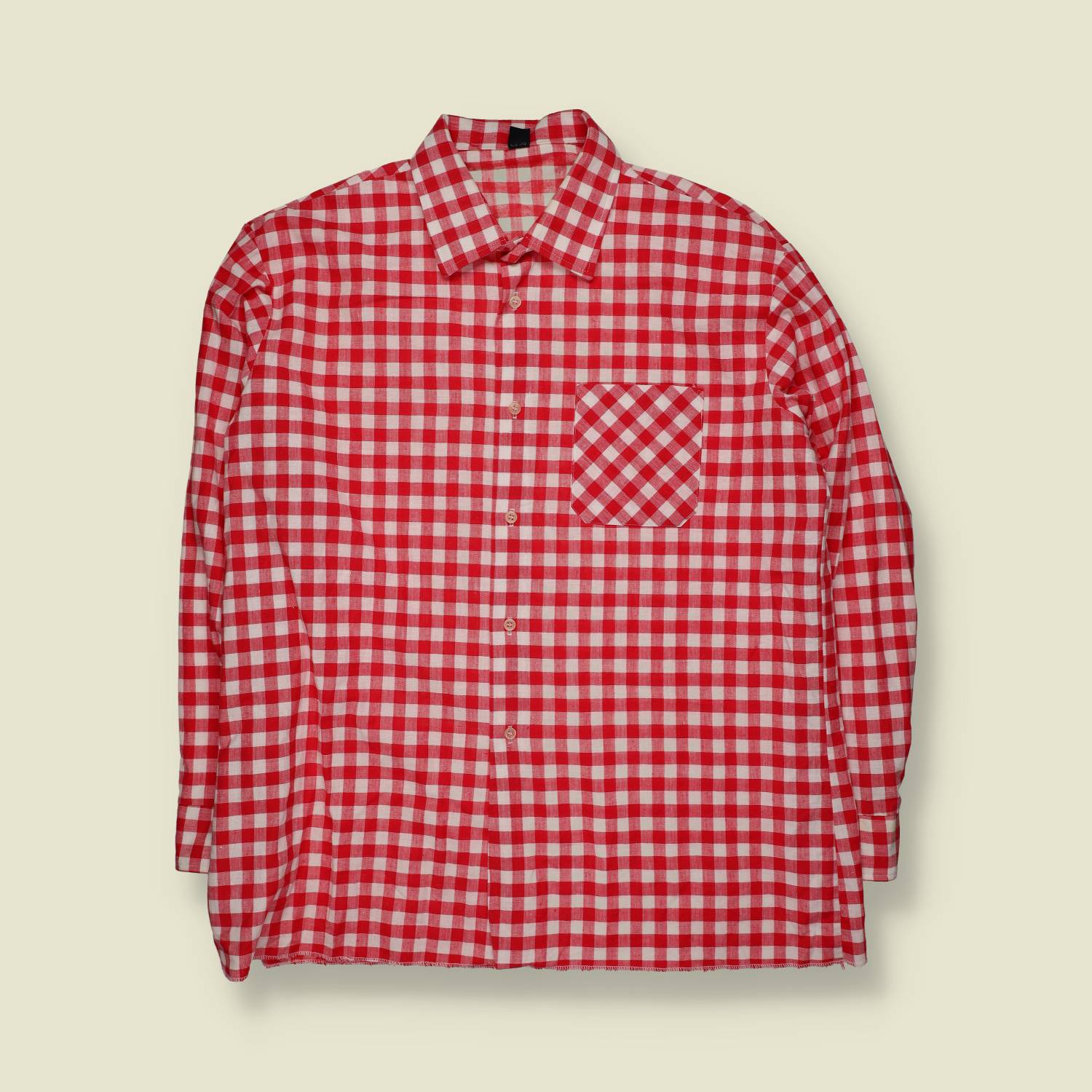 1970s | Long Sleeve Shirt | Red & White Gingham Check - XXL