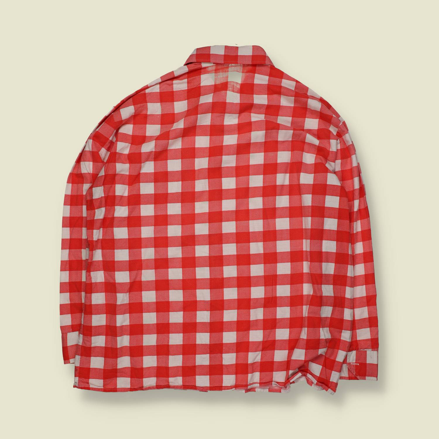 1970s | Long Sleeve Shirt | Red & White Gingham Check - XXXL