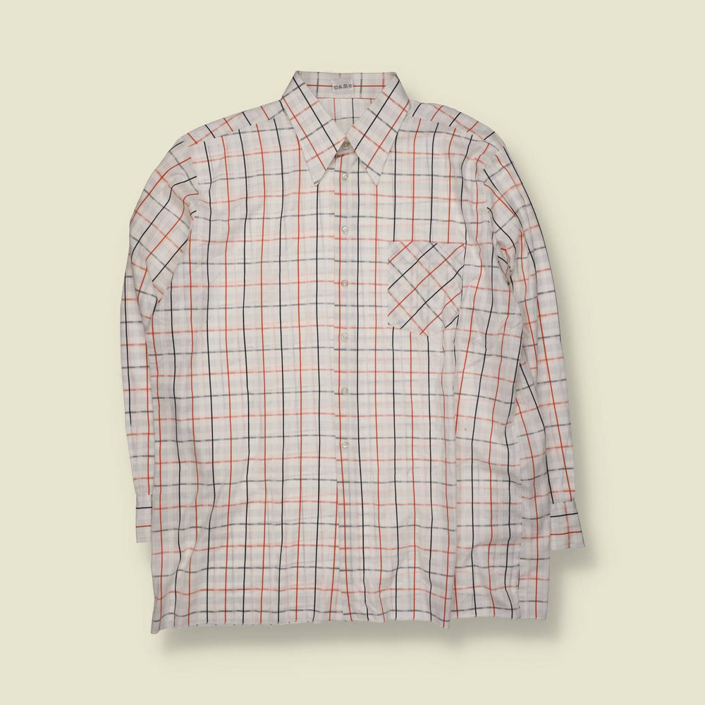 1970s | Long Sleeve Shirt | White Windowpane Check - XXL