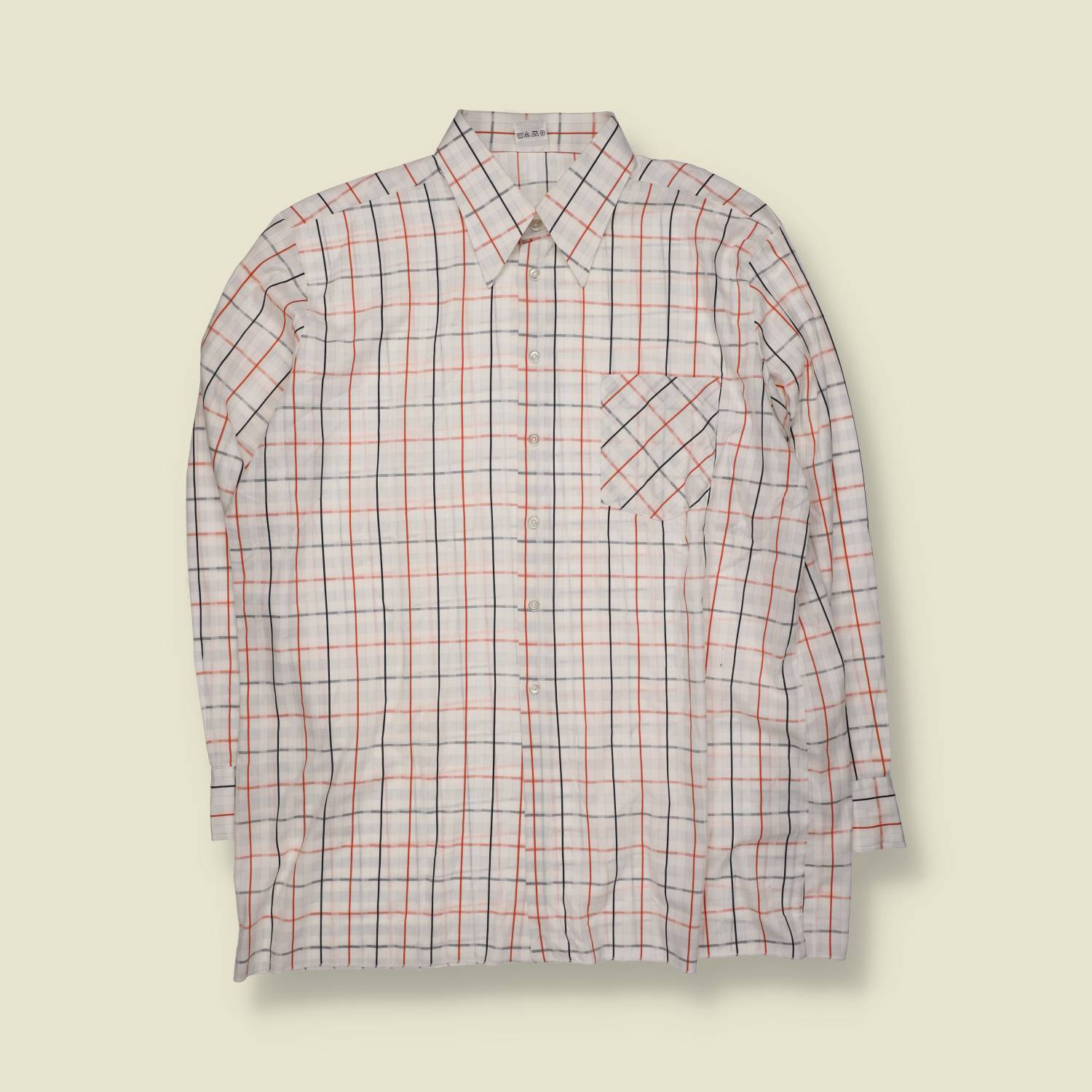 1970s | Long Sleeve Shirt | White Windowpane Check - XXL