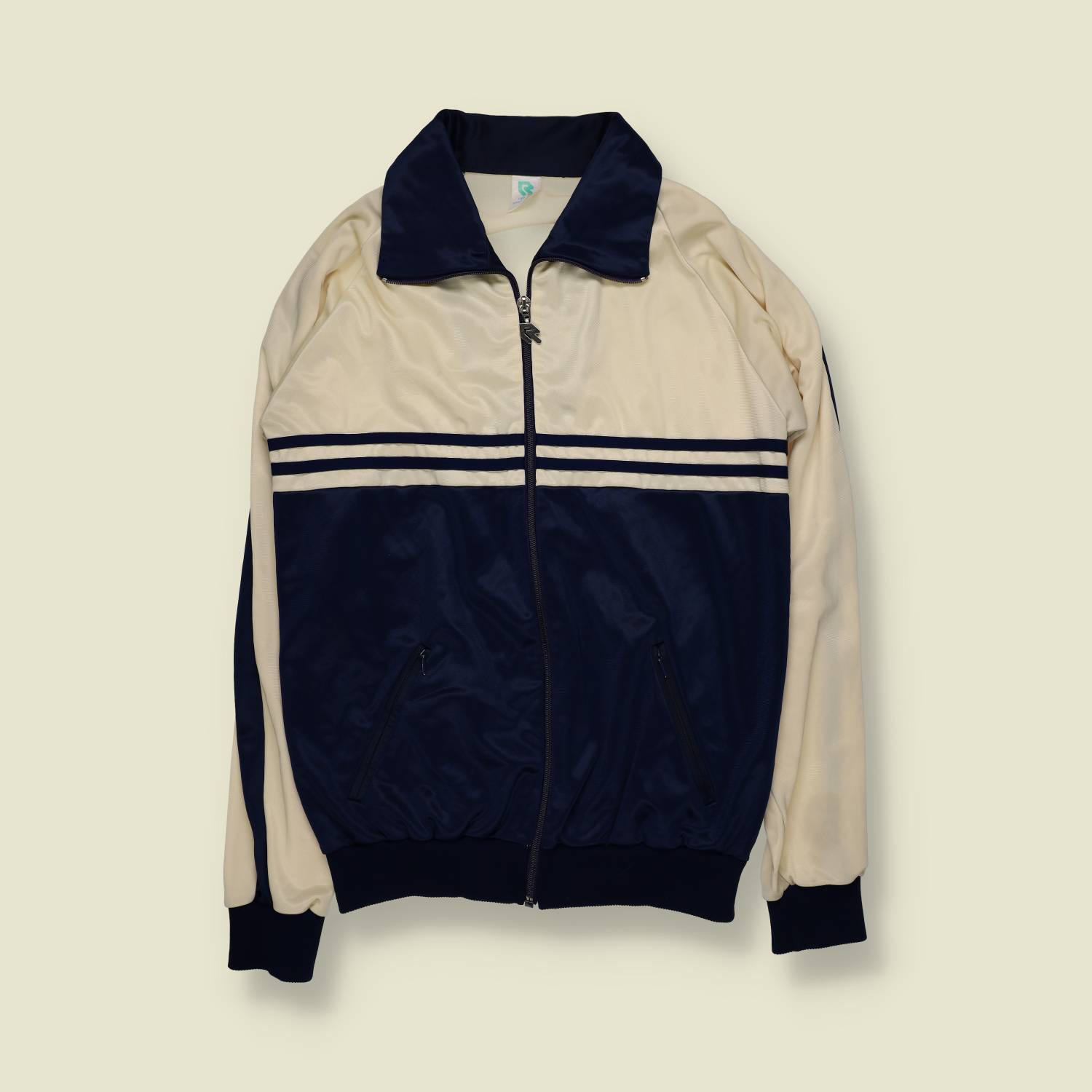 1970s | Ruby Sports | Poly Track Top | Navy & Cream - XS