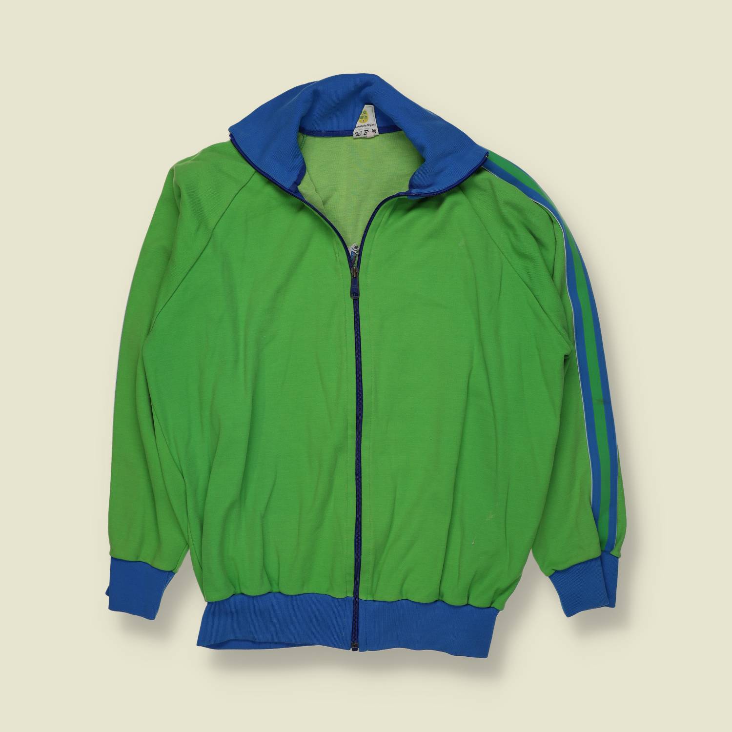 1970s | European Sportswear | Poly Track Top | Green & Blue - S