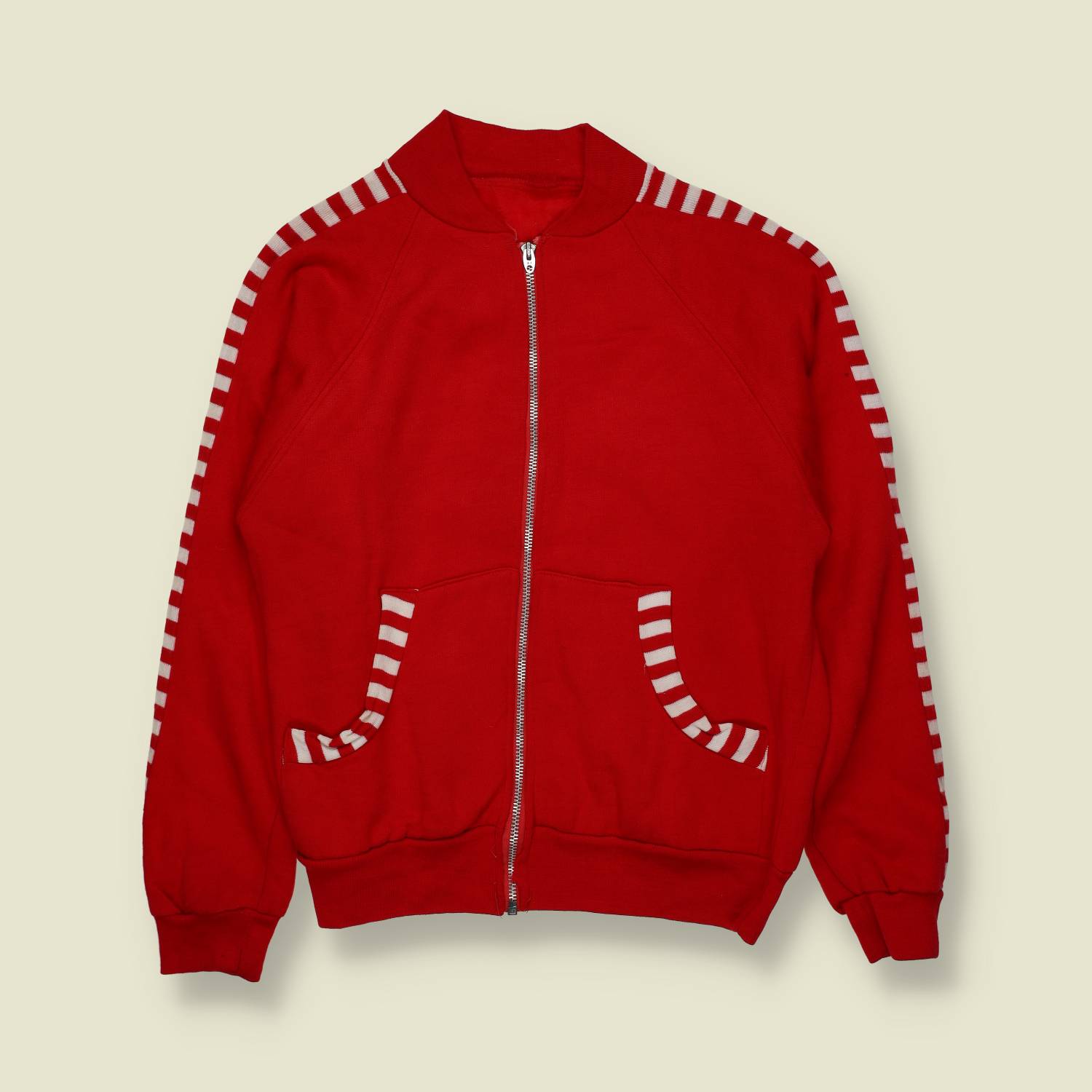 1970s | European Sportswear | Sweat Track Top | Red With Stripe Detail - XS