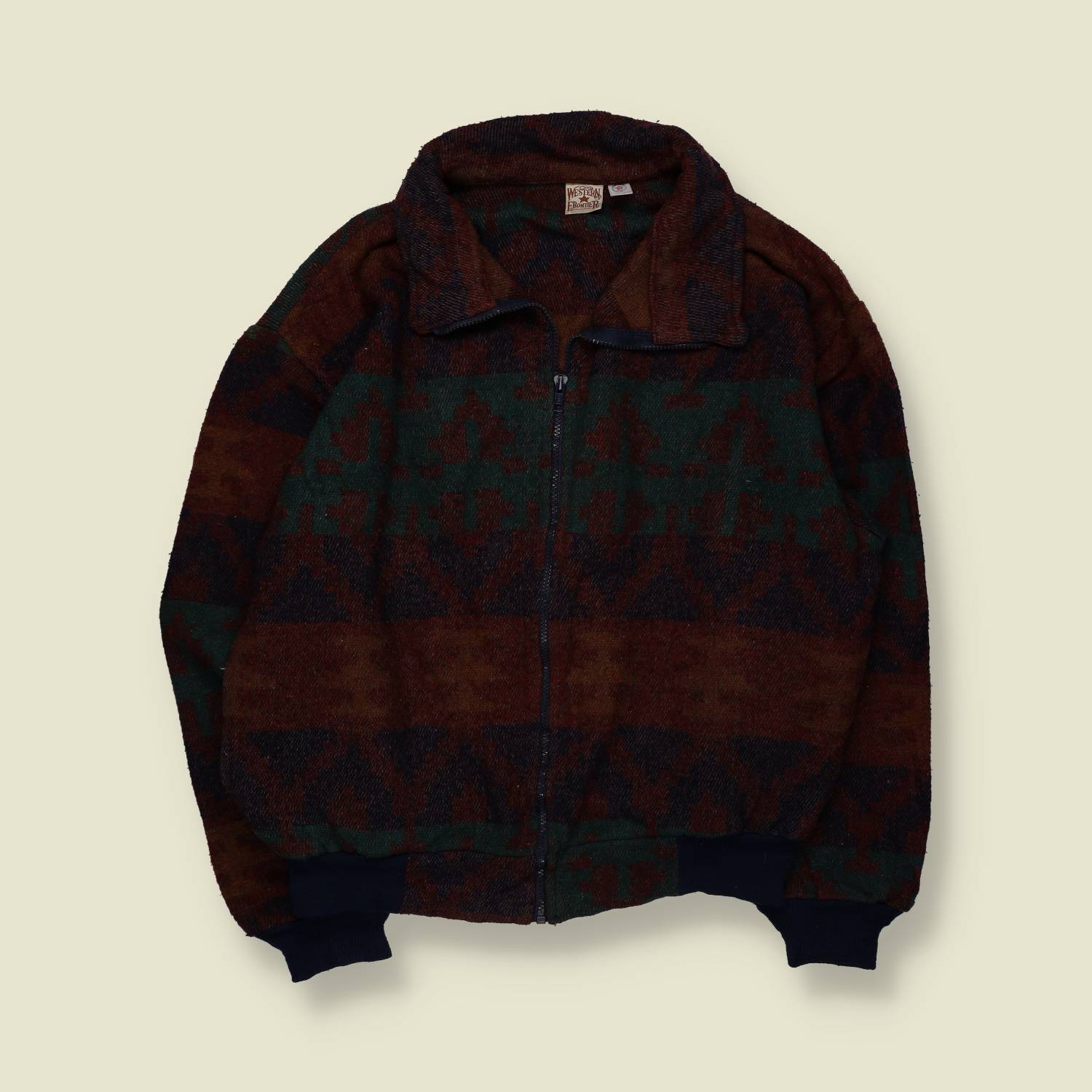 1980s | Western Frontier | Aztec Pattern Jacket | Brown & Green - XL