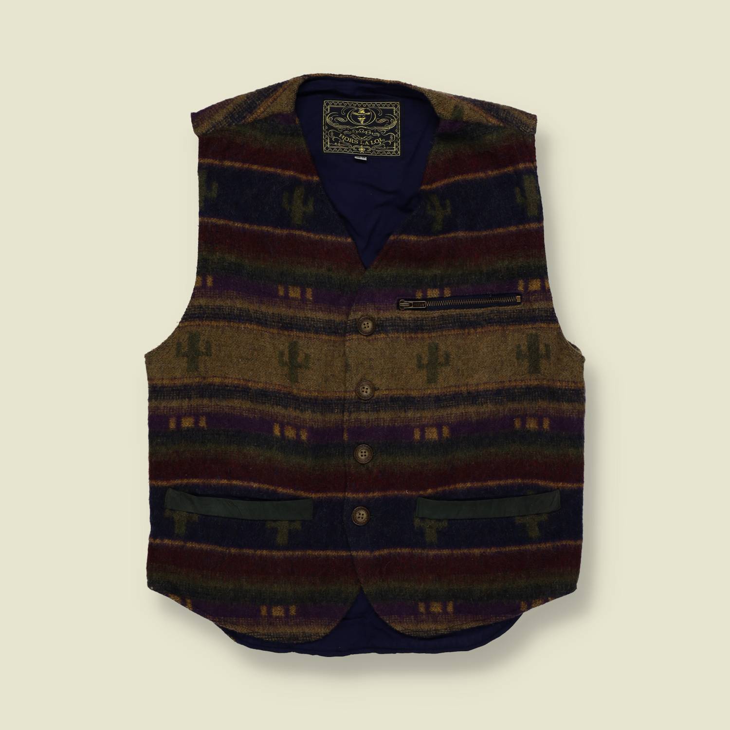 1980s | Hors La Loi | Aztec Pattern Vest | Brown & Multi - XS