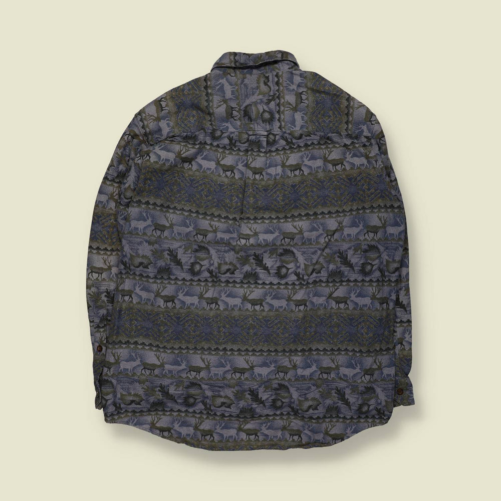 1990s–2000s | Woolrich | Woodland Deer Print Shirt – Blue Grey - XXL