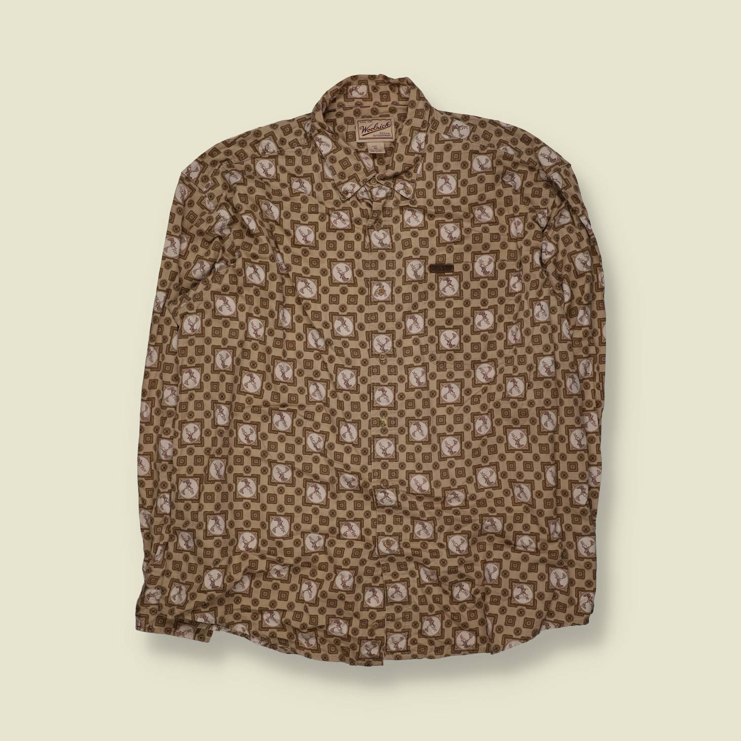 1990s | Woolrich | Deer Motif Print Shirt – Tan - XXXXL