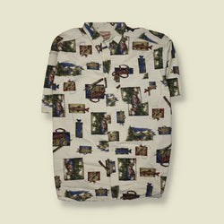 1990s | Woolrich | Fishing Print Short Sleeve Shirt – Off White - XXXXXXL