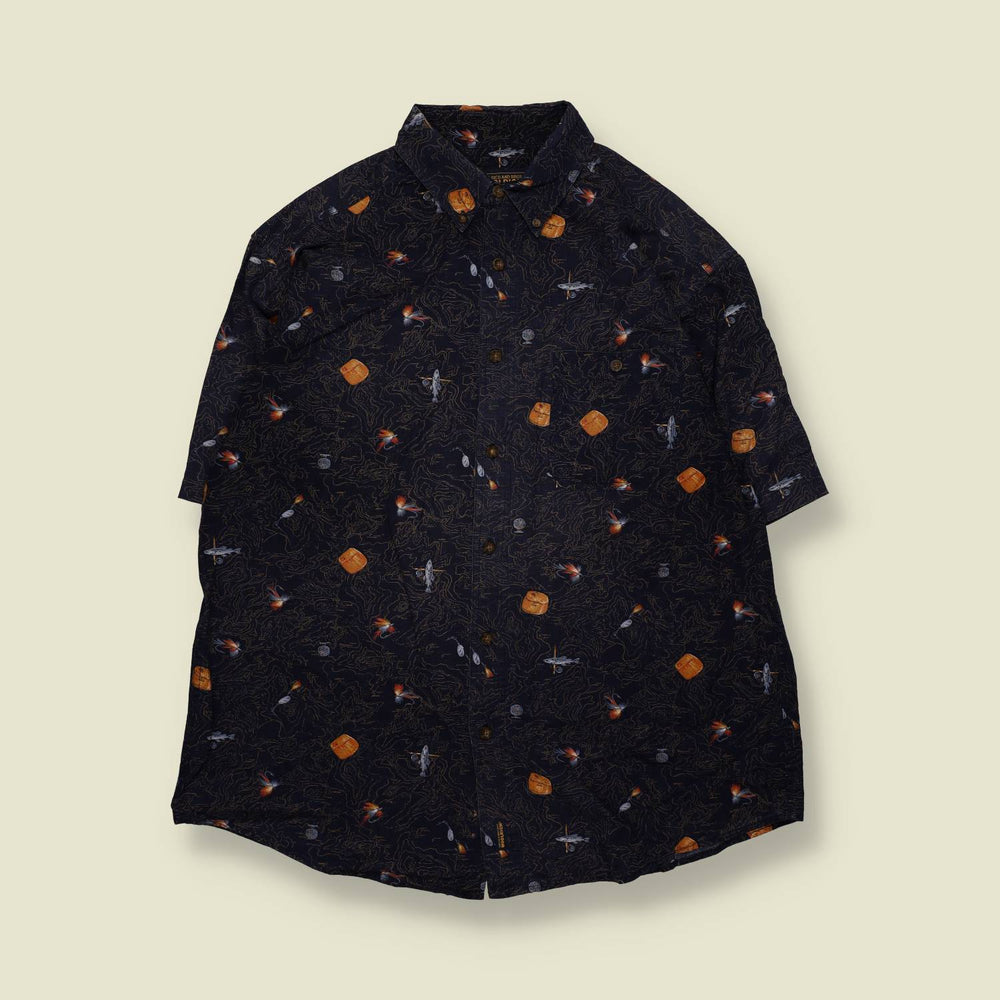 1990s–2000s | Woolrich | Fishing Lure Print Shirt – Navy - XXL