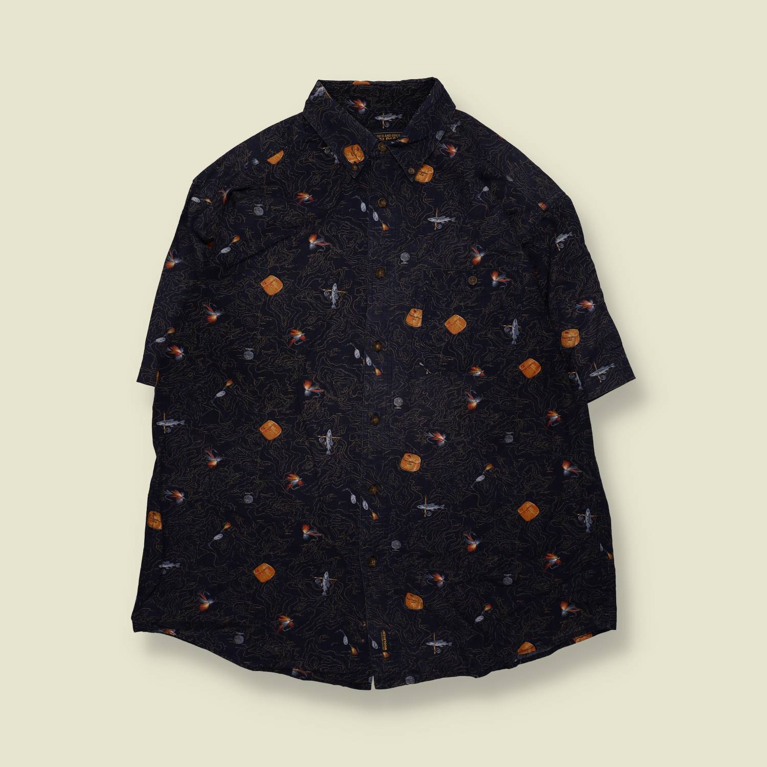 1990s–2000s | Woolrich | Fishing Lure Print Shirt – Navy - XXL