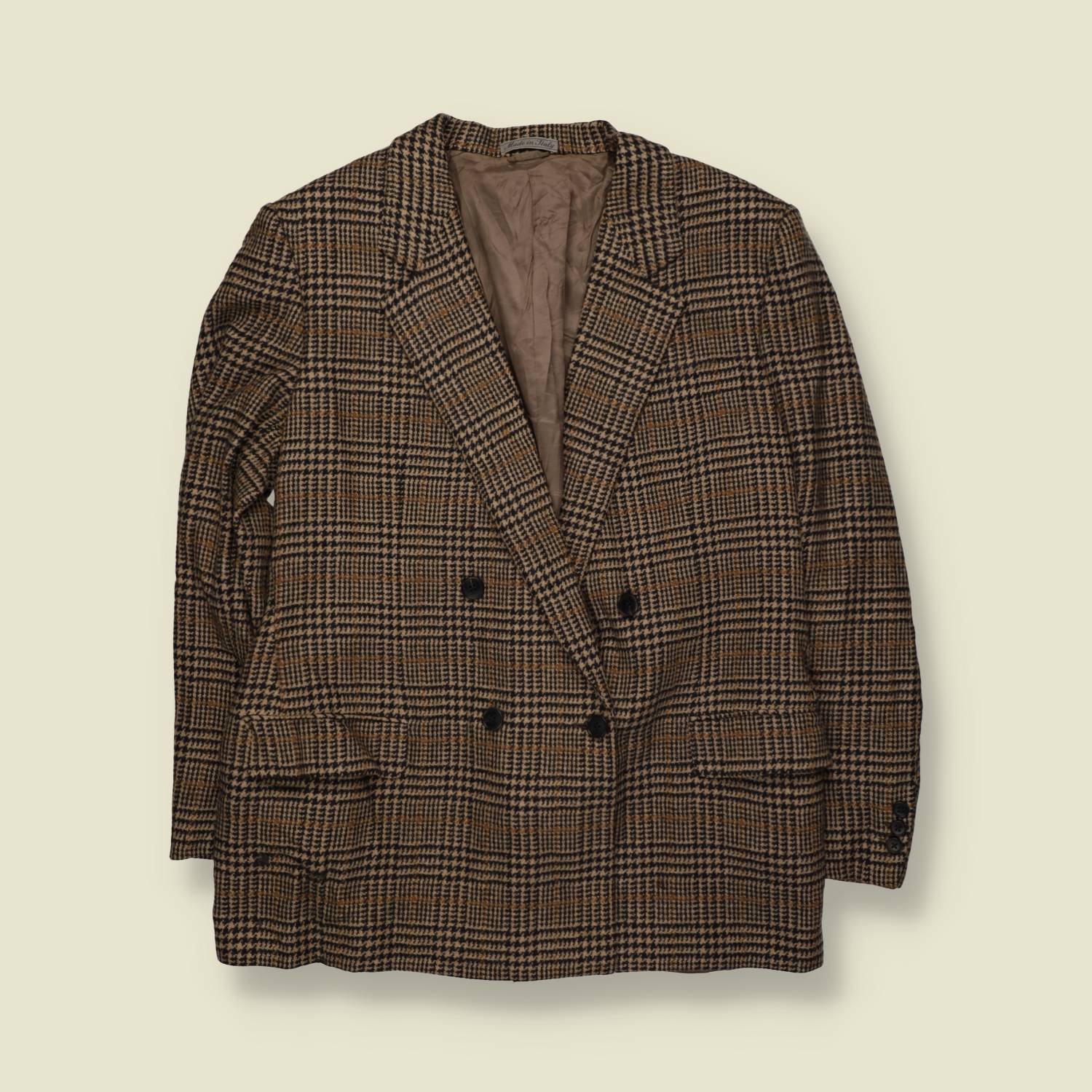 1980s | Burberry | Double-Breasted Blazer | Brown Check | Made In Italy – M