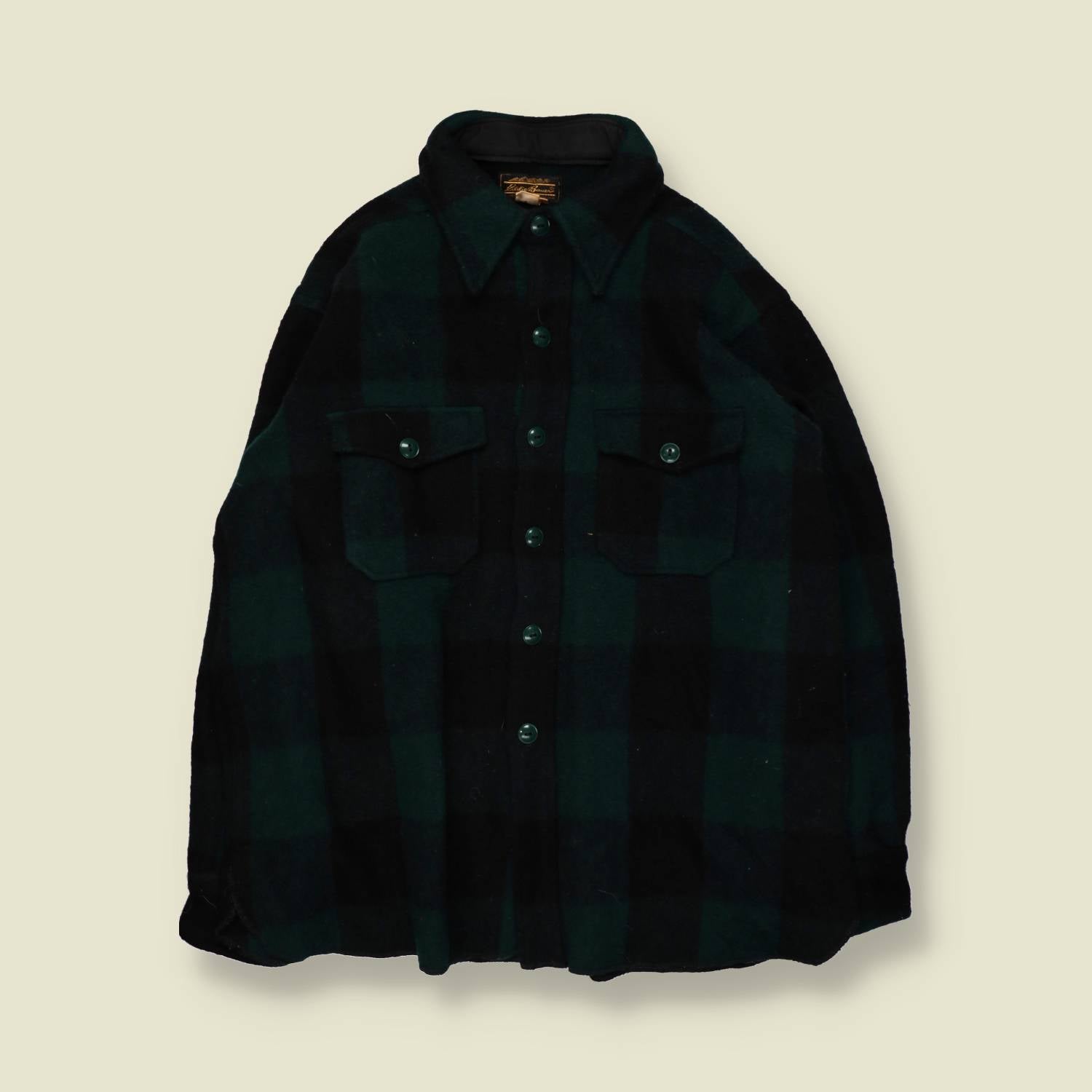 1970s | Eddie Bauer | Overshirt | Green And Black Plaid – XXL