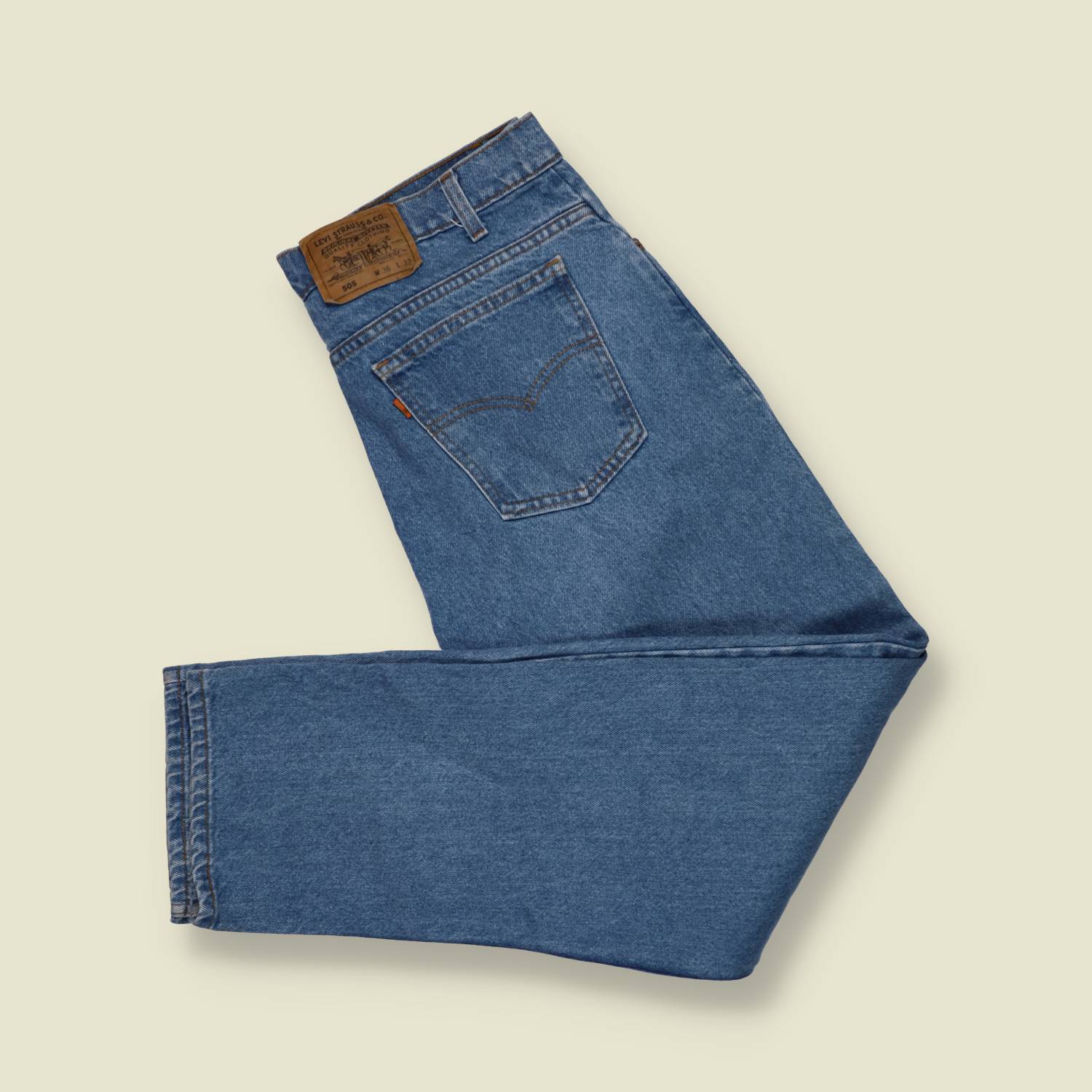 1980s–1990s | Levi’s | 505 Jeans | Light Wash | Orange Tab | Made In USA – w35