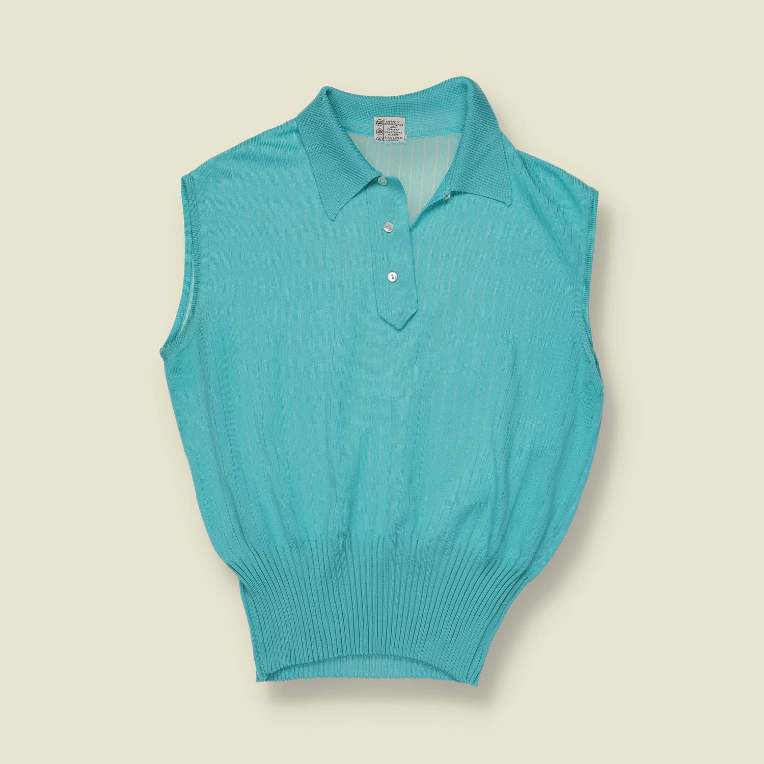 1970s | Made In Italy | Sleeveless Knit Polo Top | Aqua Blue – 10