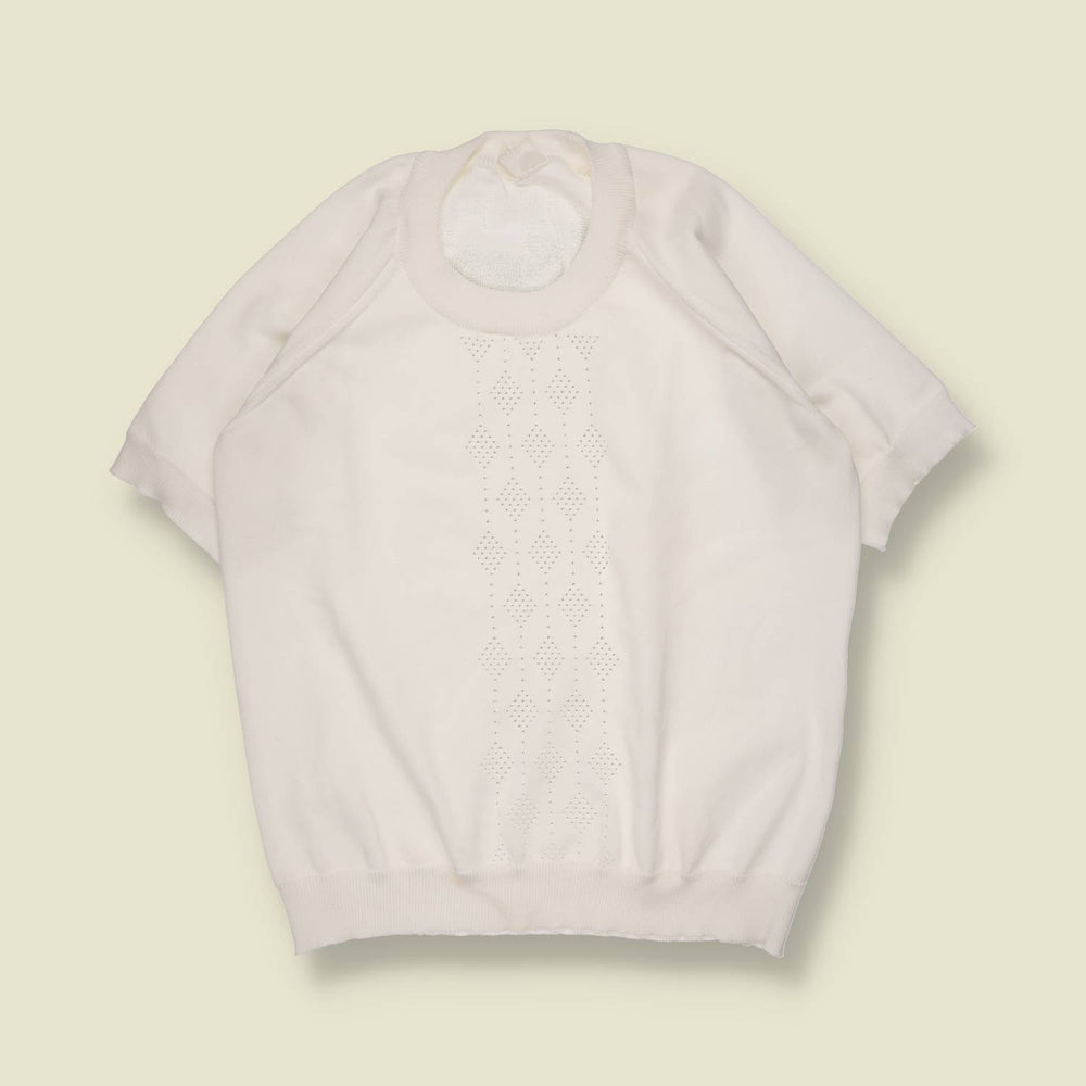 1970s | Short Sleeve Knit Top | Off White – 10