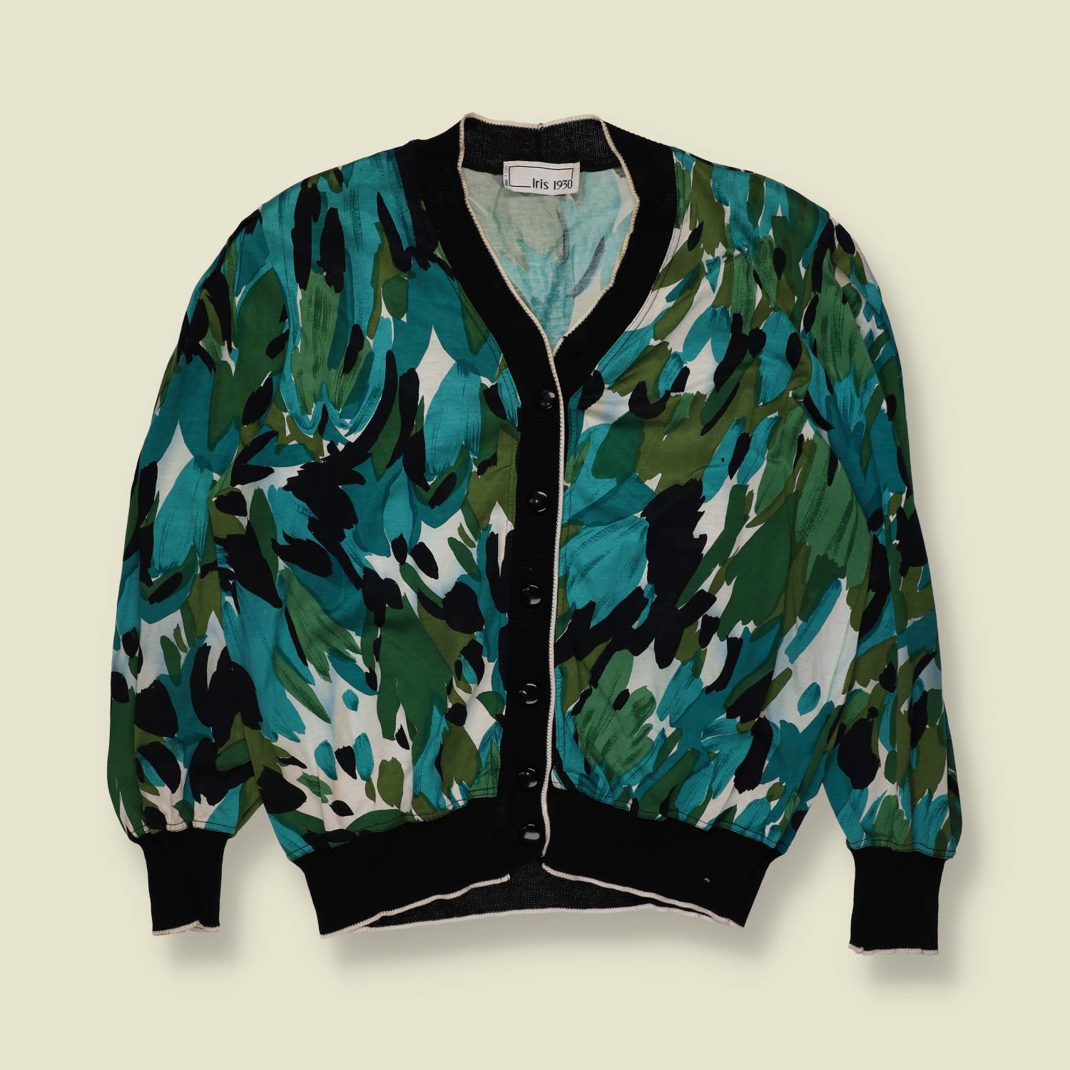 1980s | Iris 1930 Made In Italy | Printed Blouse | Green Abstract – 16