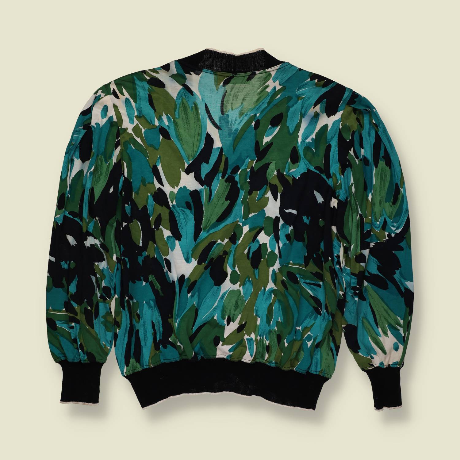 1980s | Iris 1930 Made In Italy | Printed Blouse | Green Abstract – 16