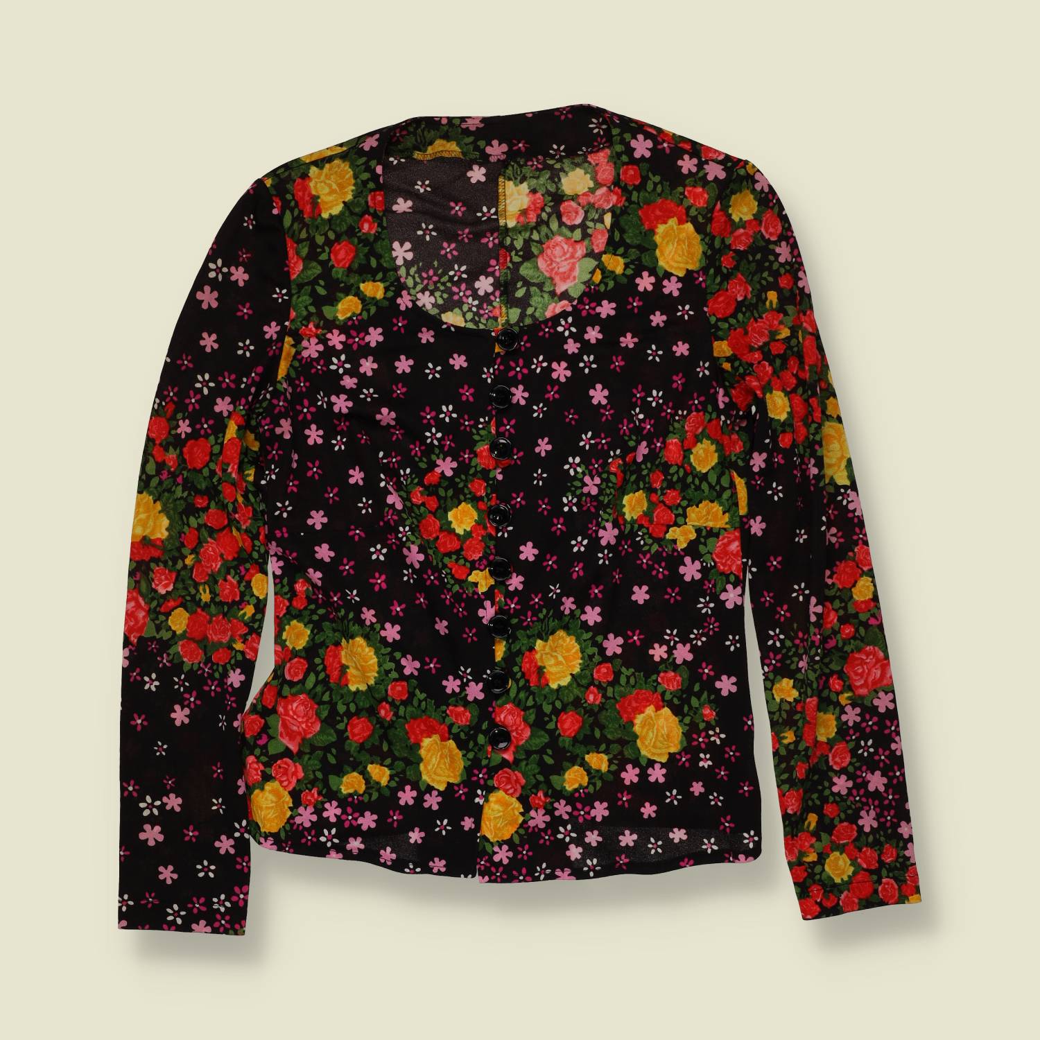 1970s | Floral Print Blouse | Black Multi – 8