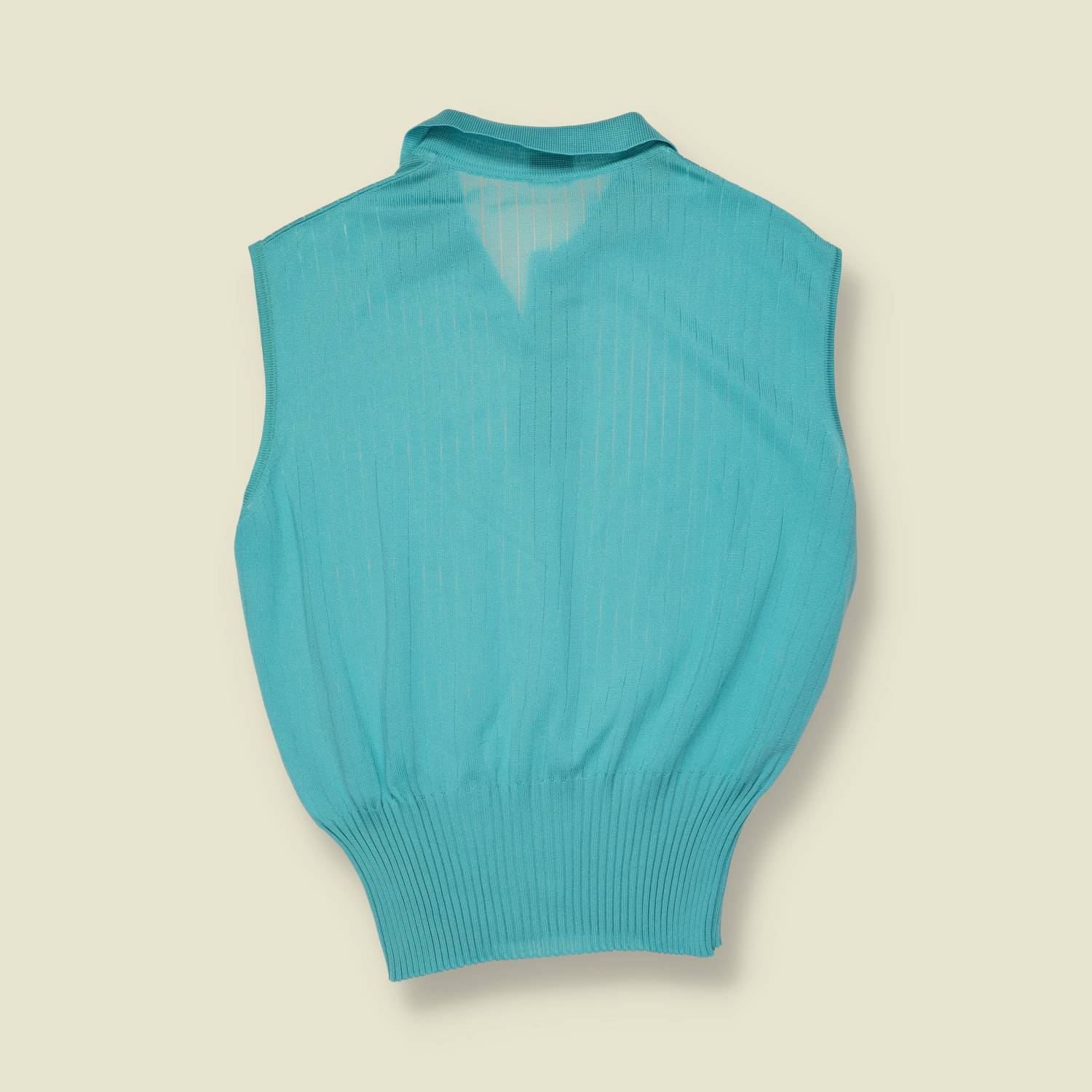 1970s | Made In Italy | Sleeveless Knit Polo Top | Aqua Blue – 10