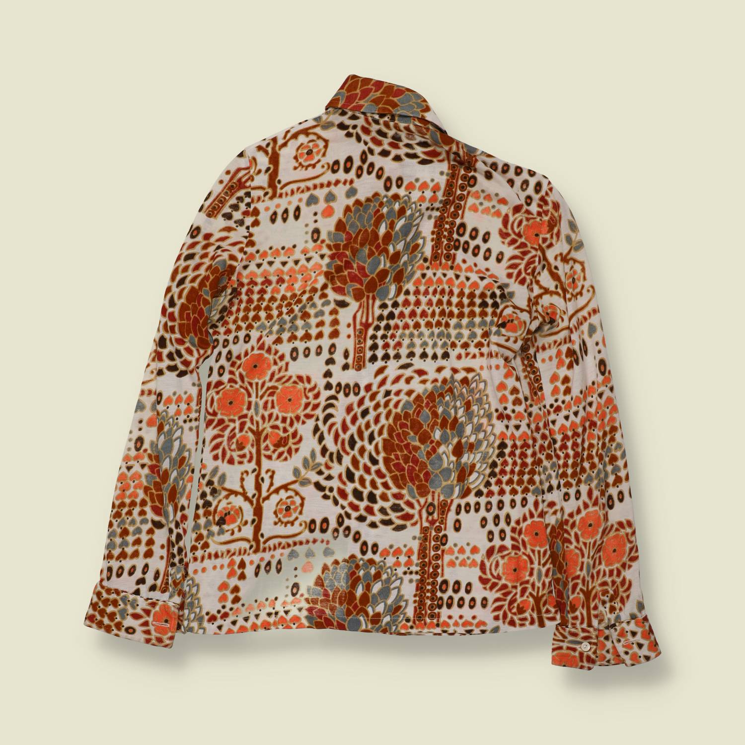 1970s | Printed Blouse | Floral Abstract | Cream – 8