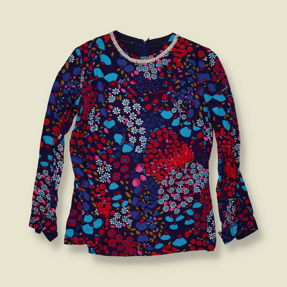 1960s–1970s | Floral Print Blouse | Navy Multi – 12