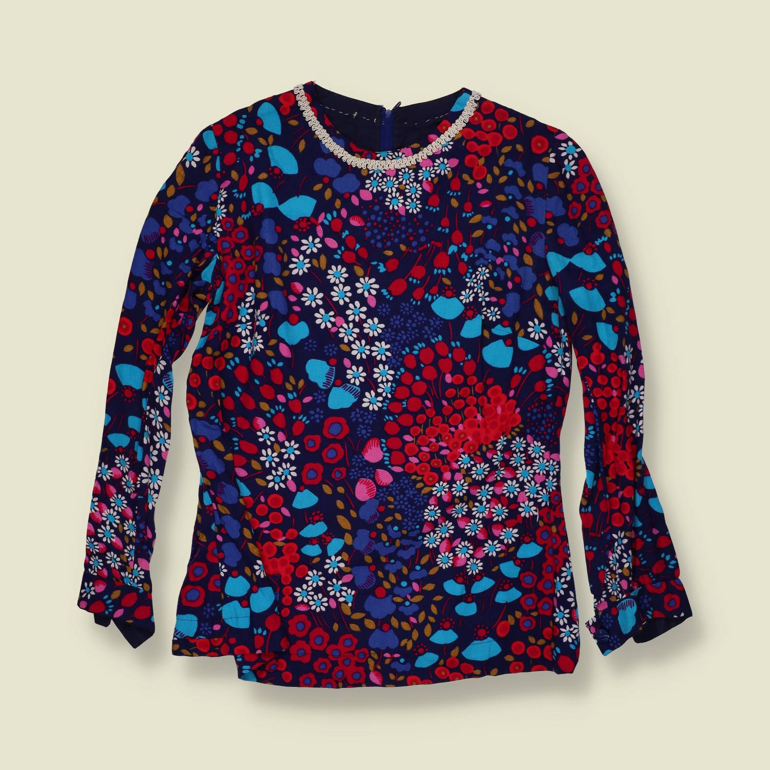 1960s–1970s | Floral Print Blouse | Navy Multi – 12