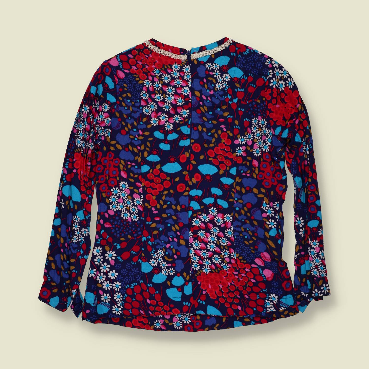 1960s–1970s | Floral Print Blouse | Navy Multi – 12