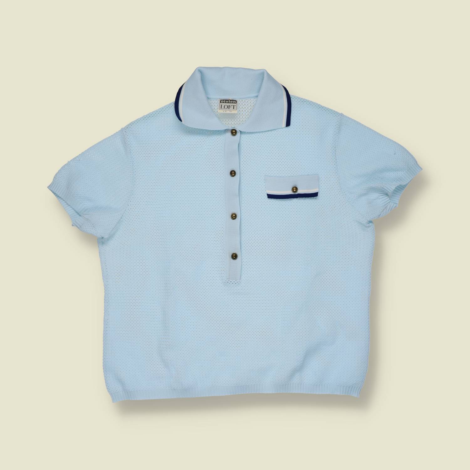 1960s–1970s | Dilon Loft | Short Sleeve Knit Polo Top | Light Blue – 12