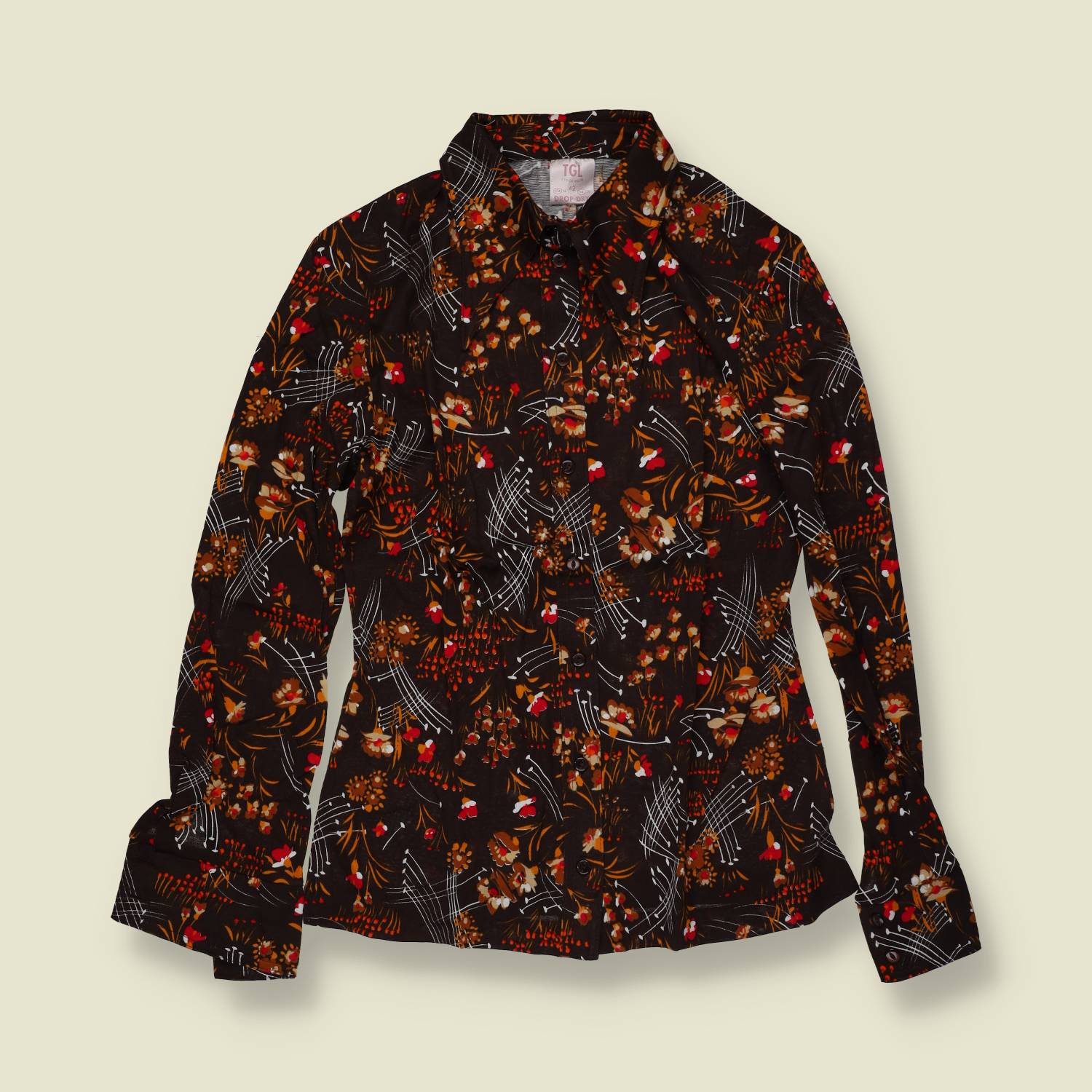 1970s | TGL | Deadstock Printed Blouse | Brown Floral – 8
