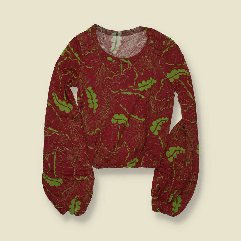 1970s | Deadstock Printed Top | Red Green Floral – 6