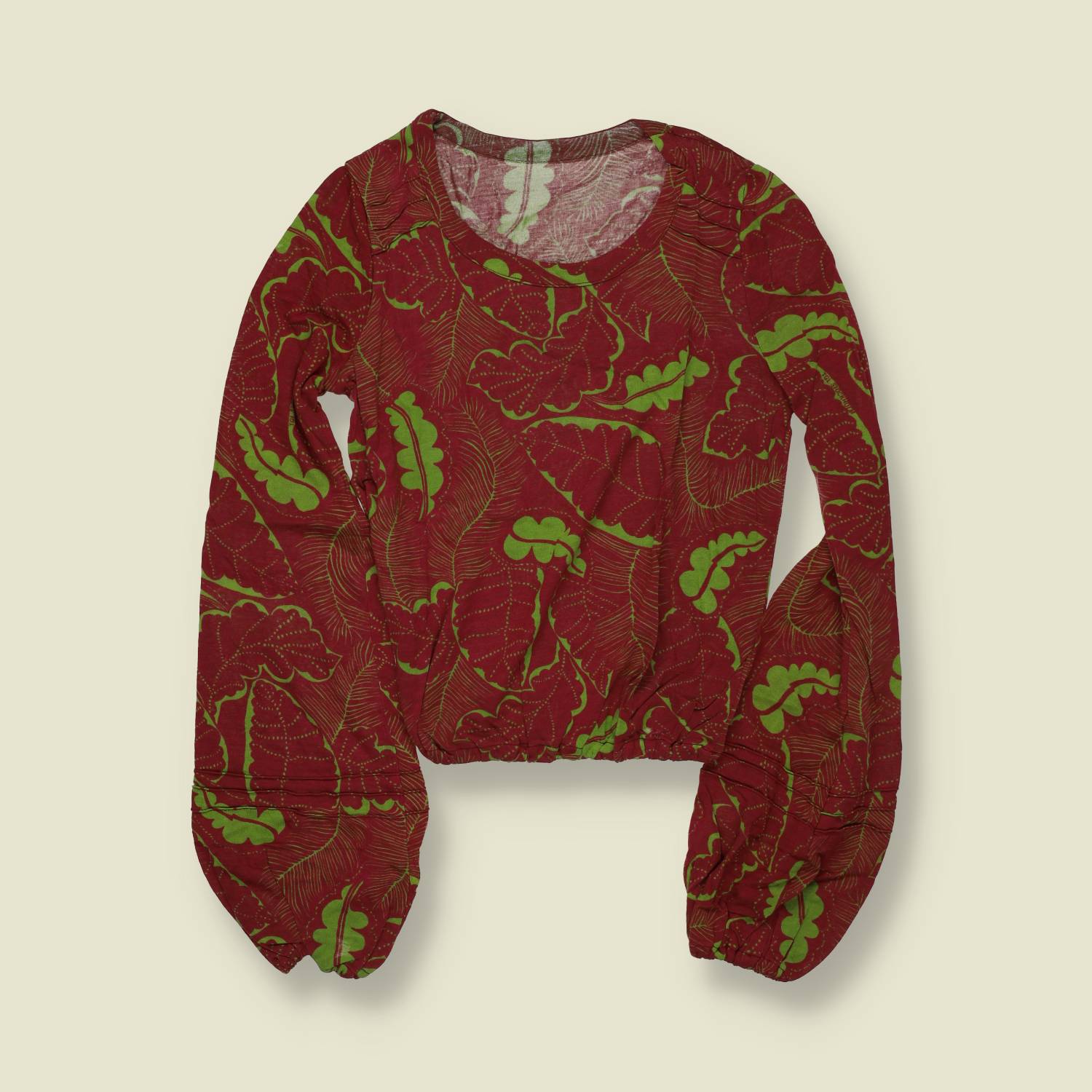 1970s | Deadstock Printed Top | Red Green Floral – 6