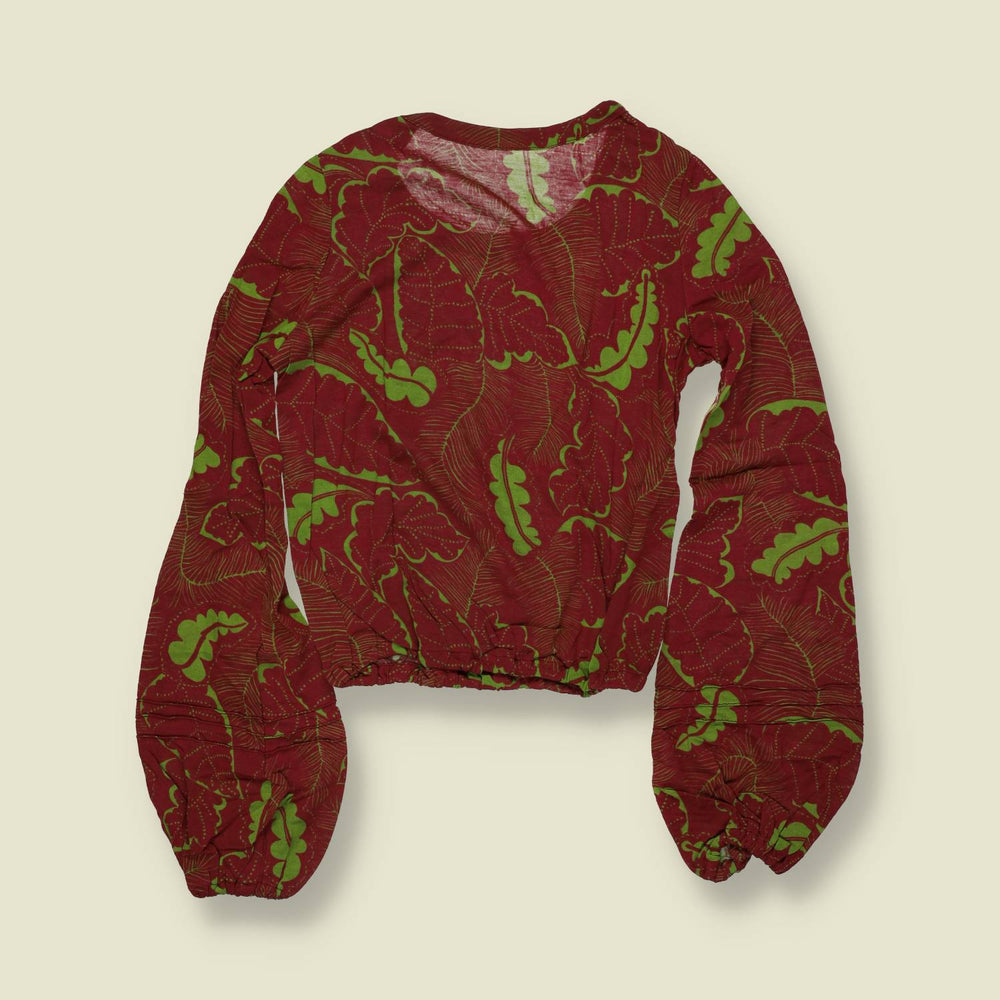 1970s | Deadstock Printed Top | Red Green Floral – 6