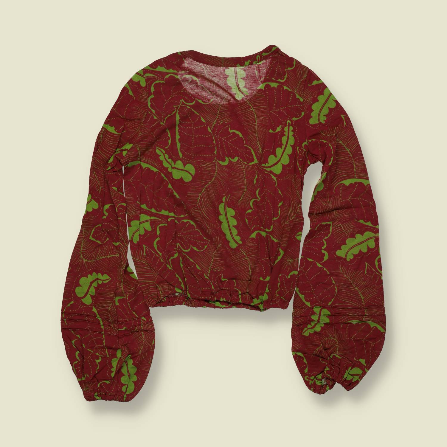 1970s | Deadstock Printed Top | Red Green Floral – 6