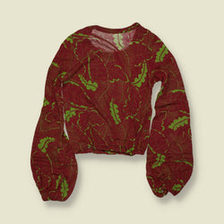 1970s | Deadstock Printed Top | Red Green Floral – 6