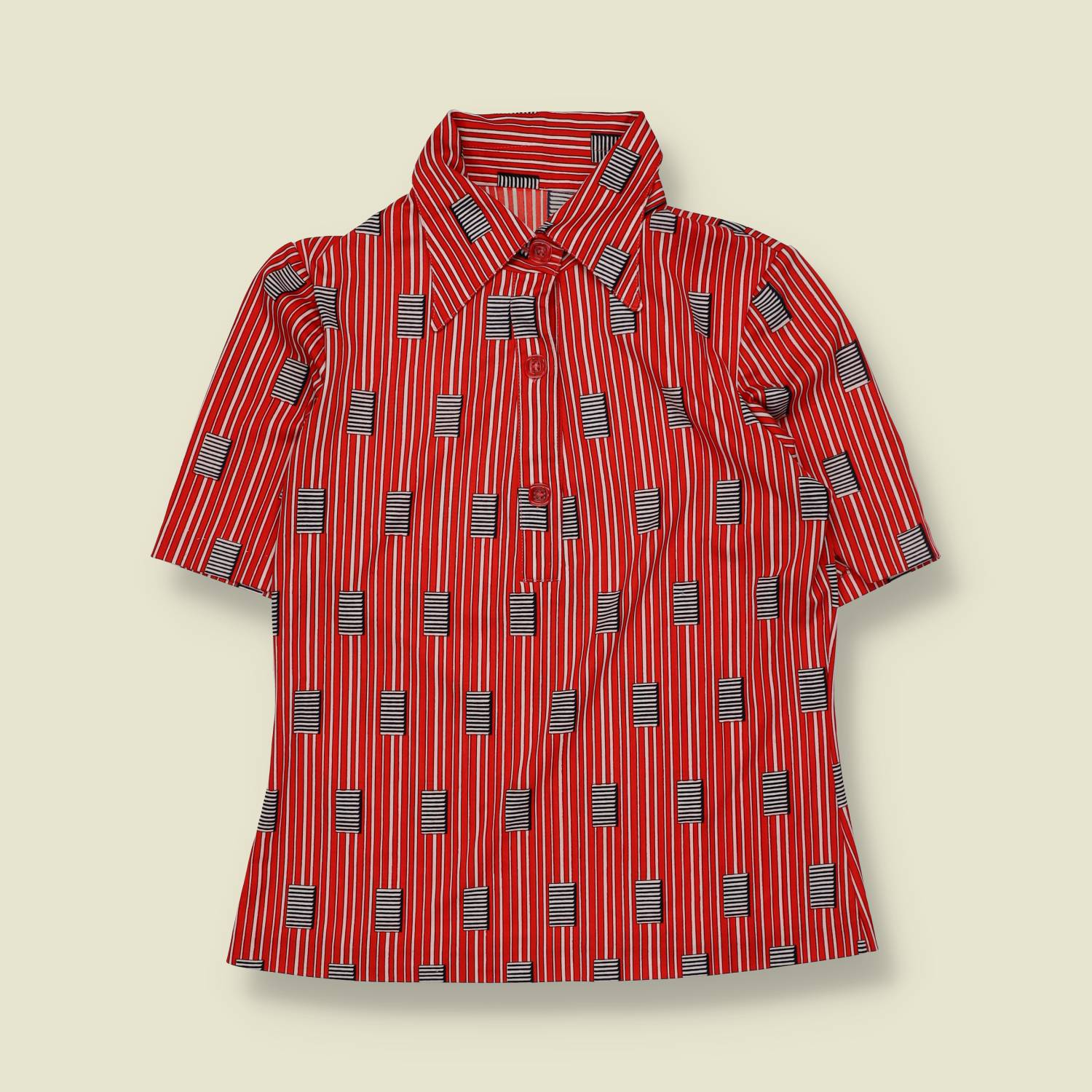 1970s | Printed Blouse | Red Stripe Geometric – 10