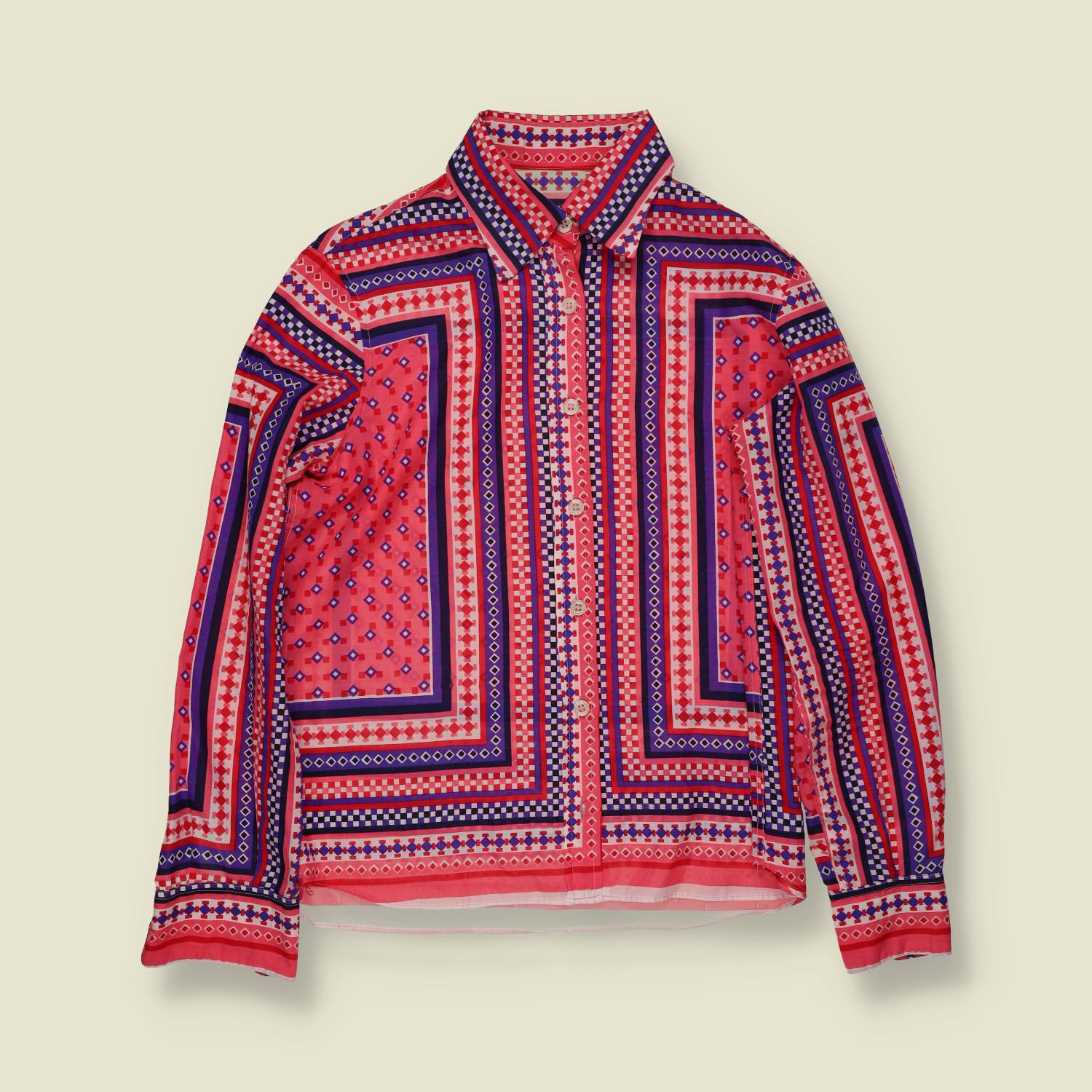 1970s | Geometric Print Blouse | Red Multi – 12