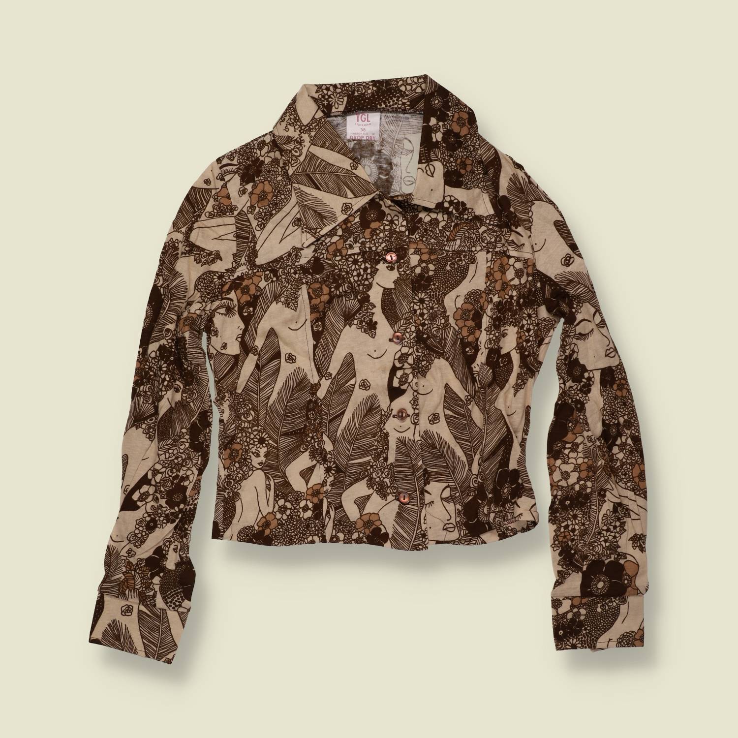 1970s | TGL Deadstock Print Blouse | Brown Cream – 6