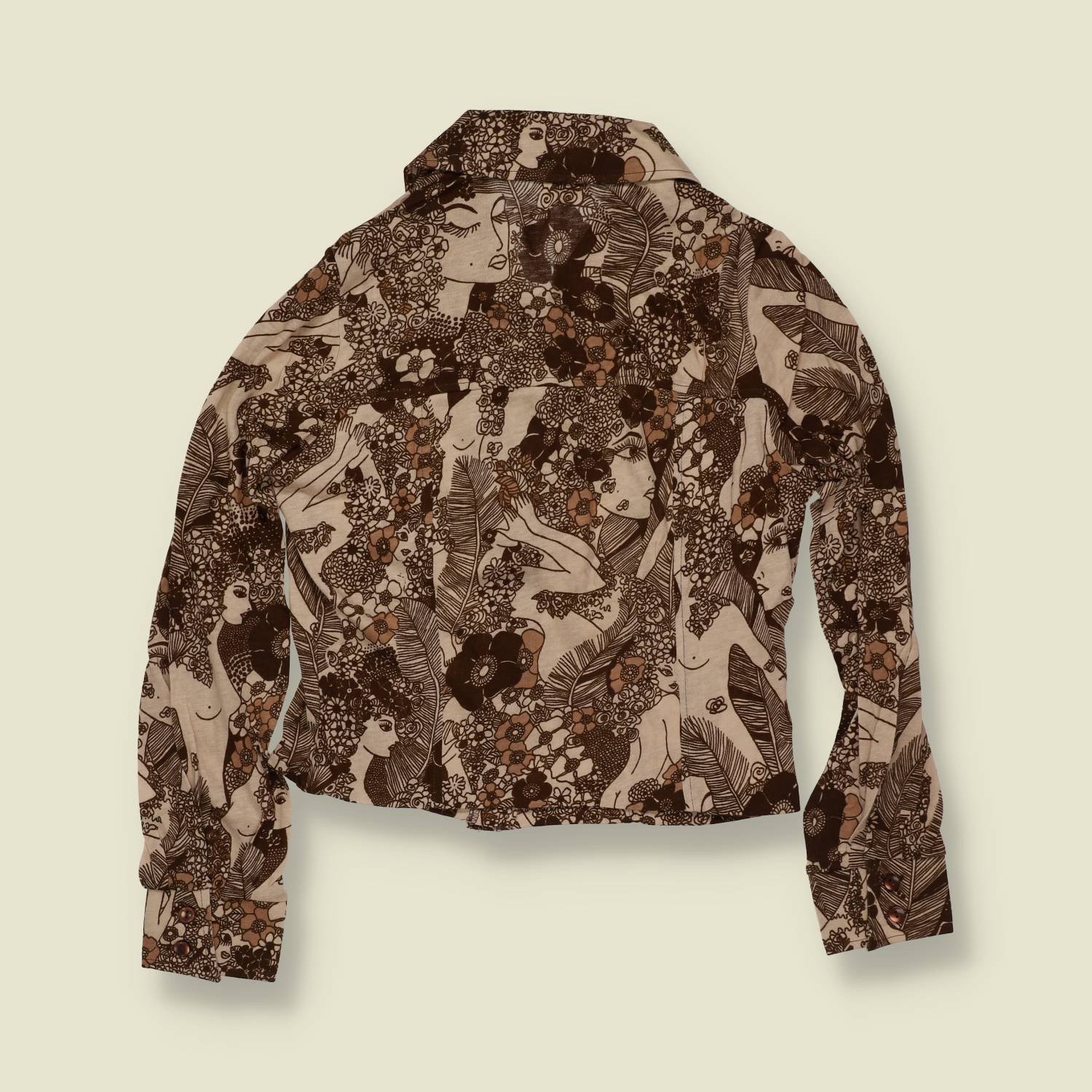 1970s | TGL Deadstock Print Blouse | Brown Cream – 6