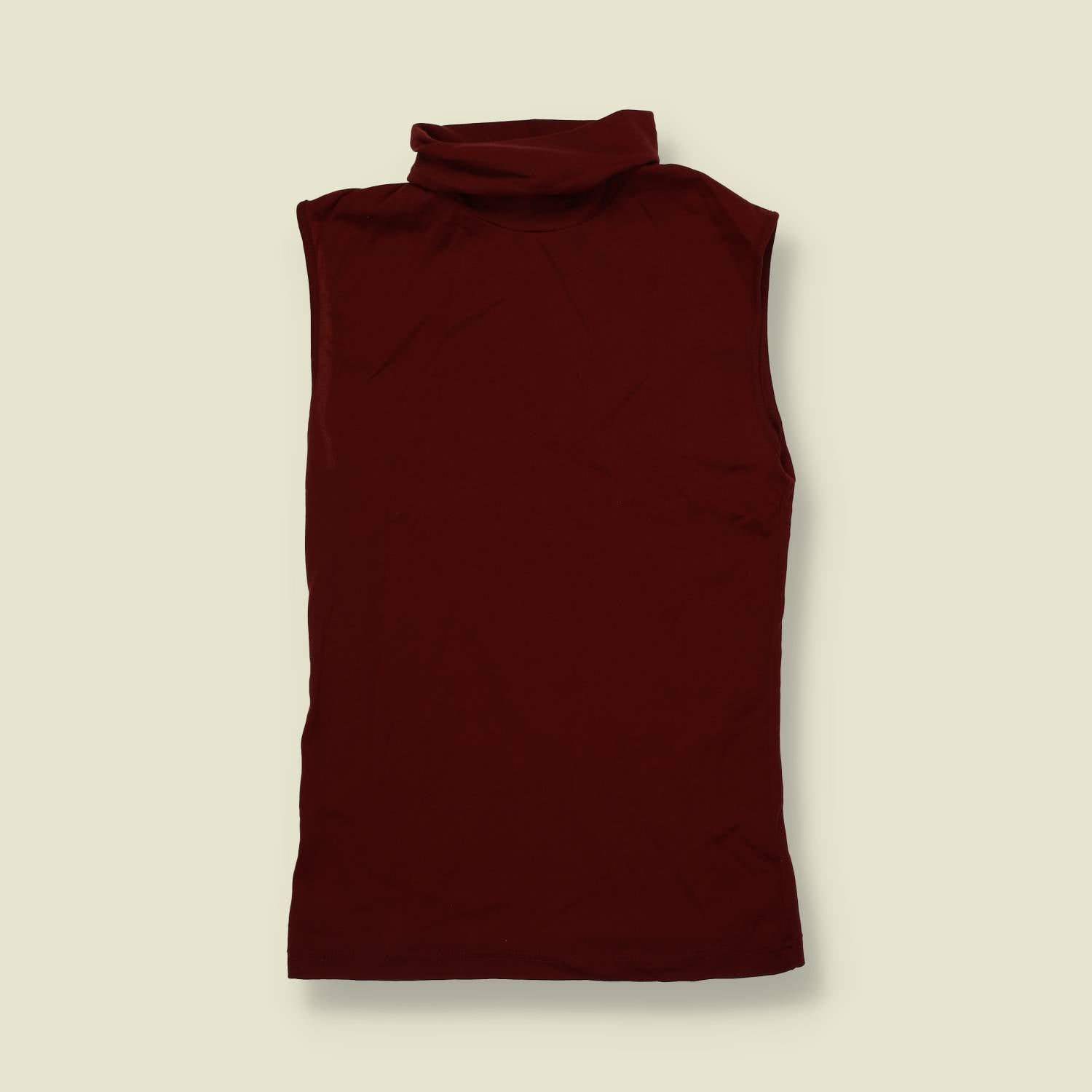 1970s | Sleeveless Roll Neck Top | Deep Red - 2