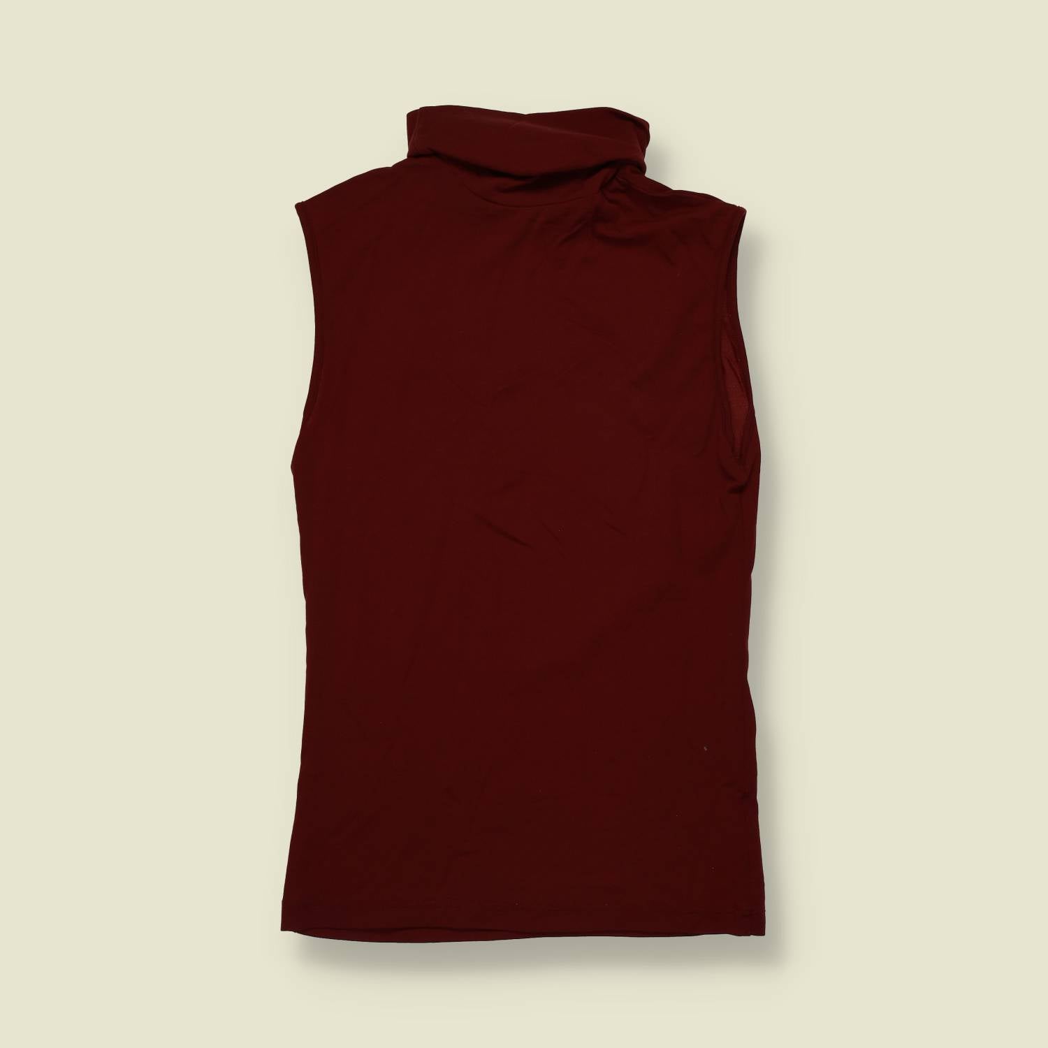 1970s | Sleeveless Roll Neck Top | Deep Red - 2