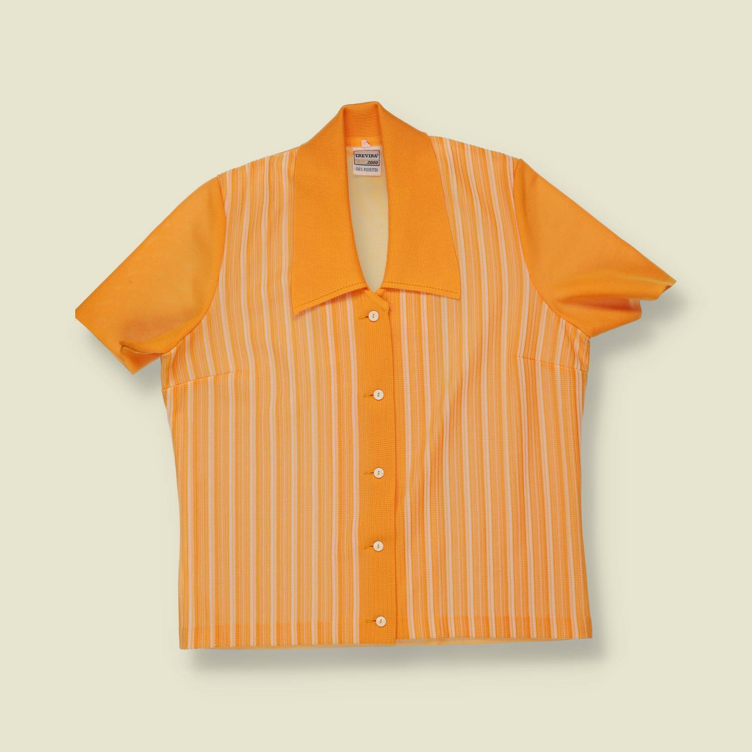 1970s | Trevira | Short Sleeve Blouse | Orange Stripe – 12
