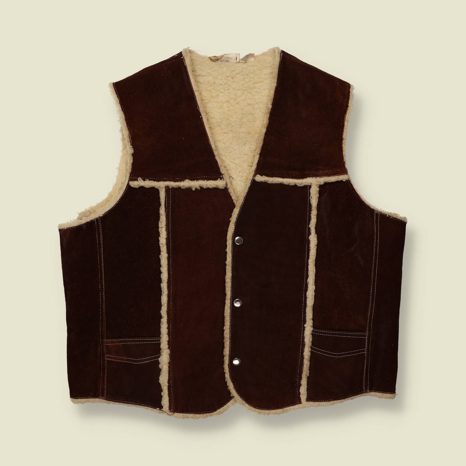 1970s Suede Sherpa Lined Suede Vest -  - XL