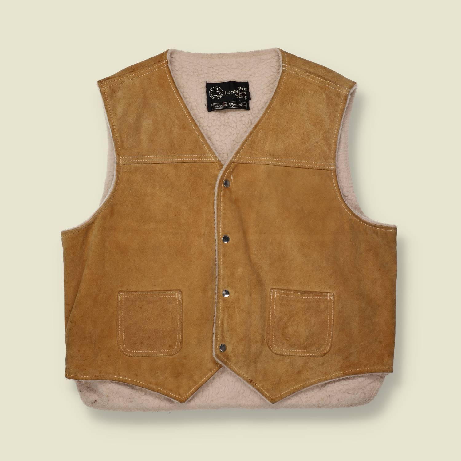 1970s Sears Sherpa Lined Suede Vest - M/L