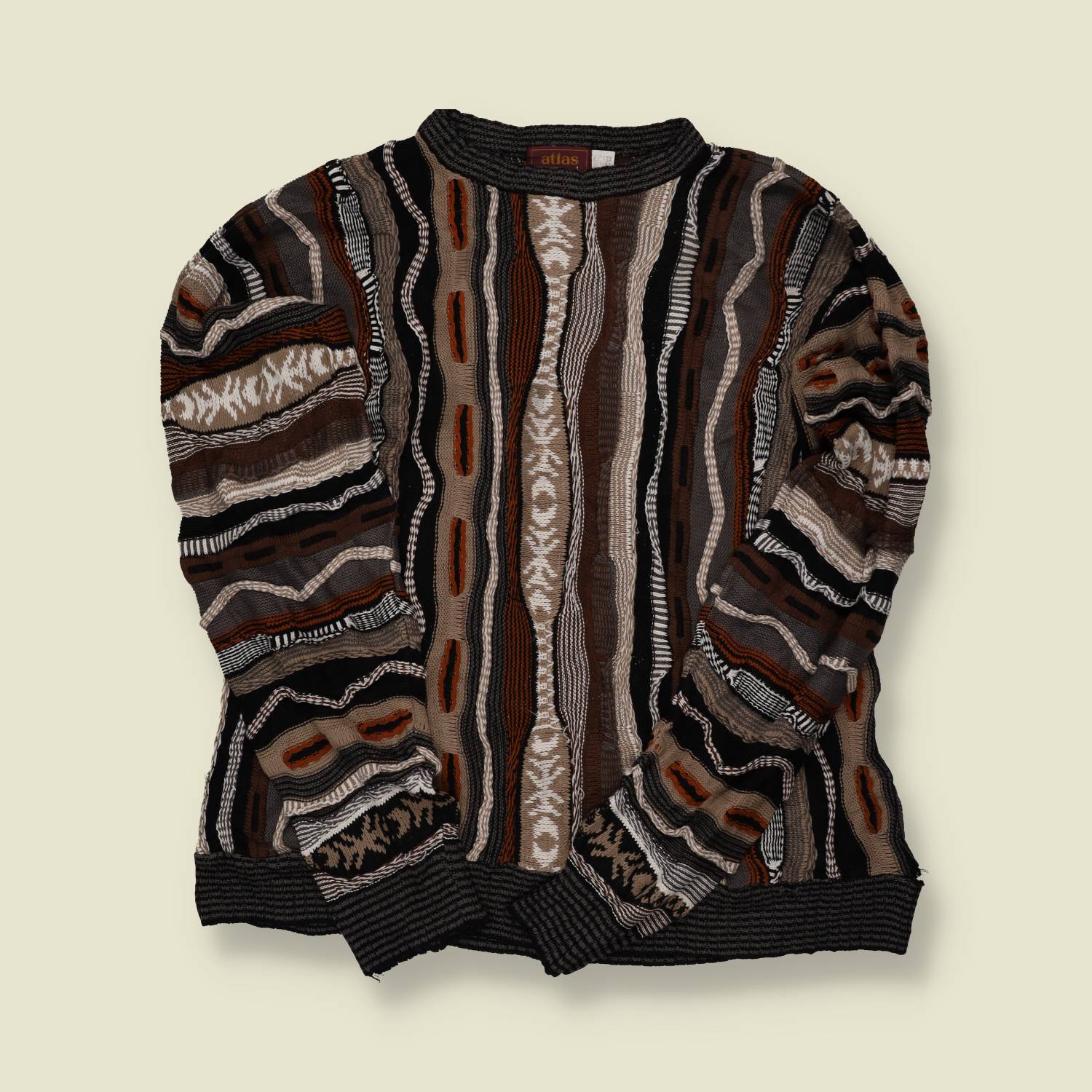 1990s Atlas Coogi-Style Knit Sweater – L